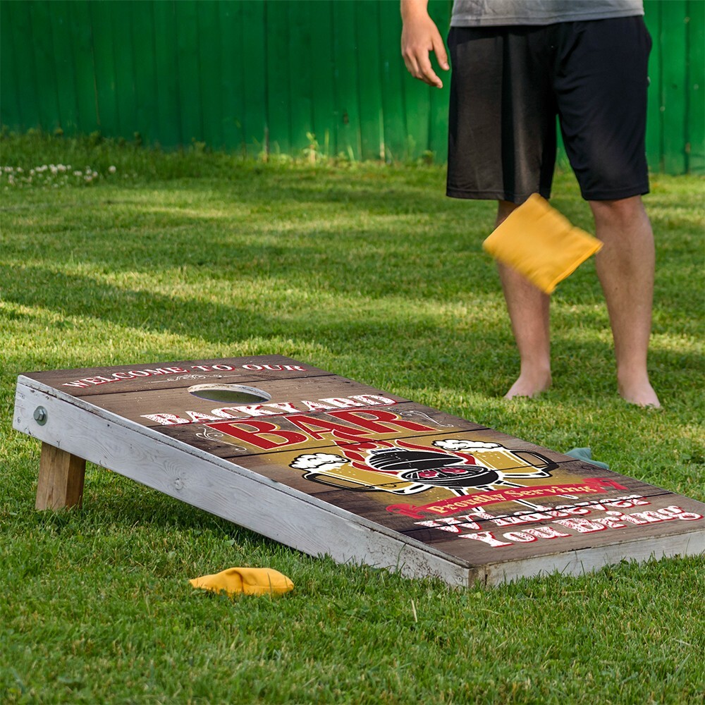 Welcome to our Backyard Bar Cornhole Board Wraps and Decals Vinyl Sticker
