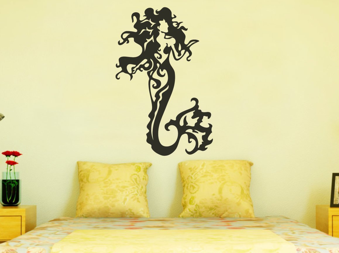 Mermaid Beautiful Artwork Decal Sticker for adults and Kids room 30" Black