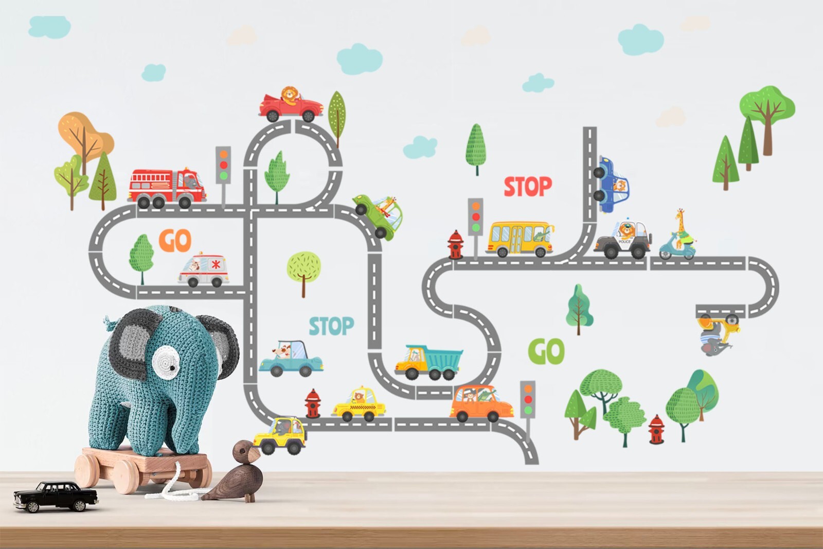 Transportation Vehicles Fire Truck Ambulance Bus Removable Nursery Wall Decal