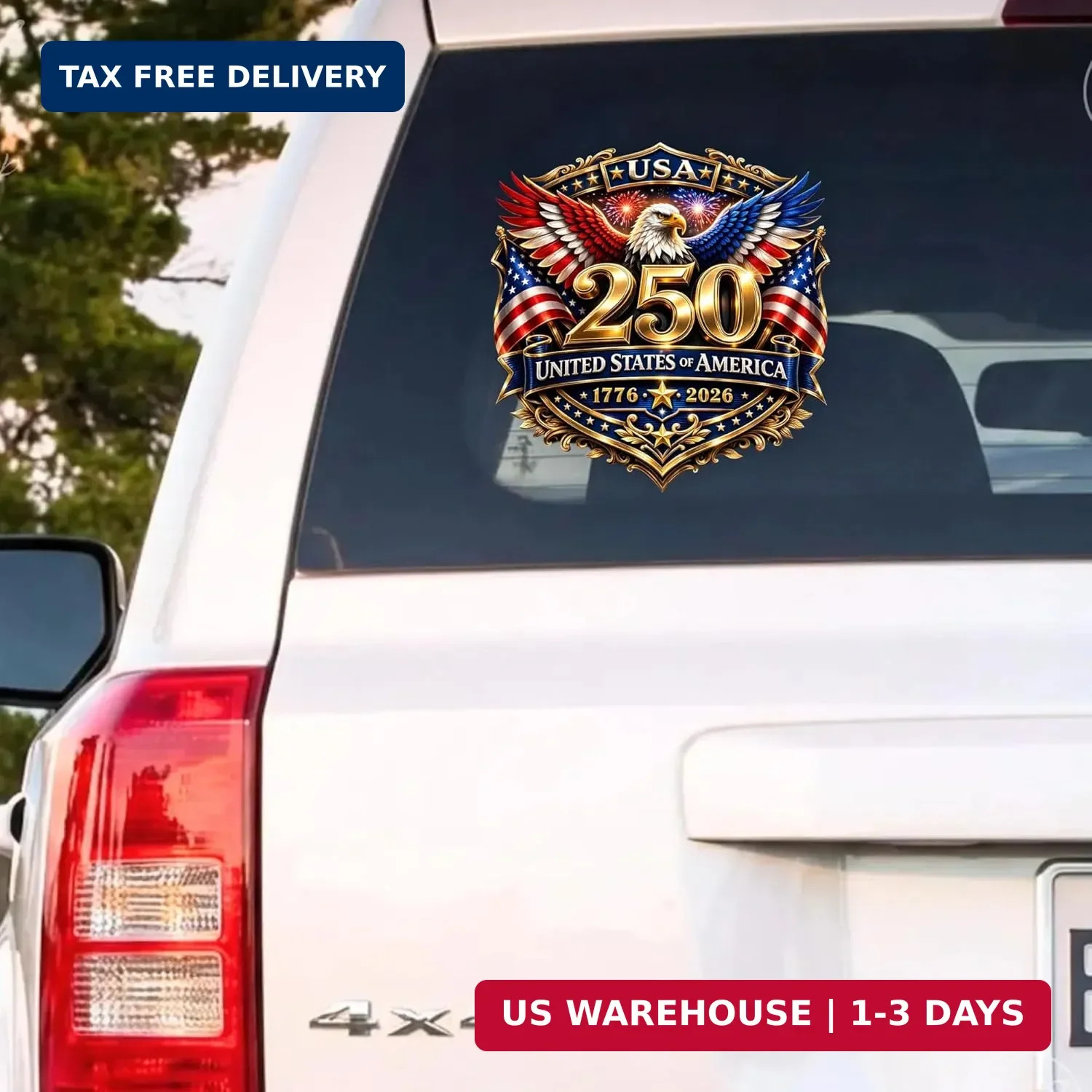 2pcs 250th Anniversary USA Car Decal Sticker, Patriotic Bald Eagle 1776-2026 Vin