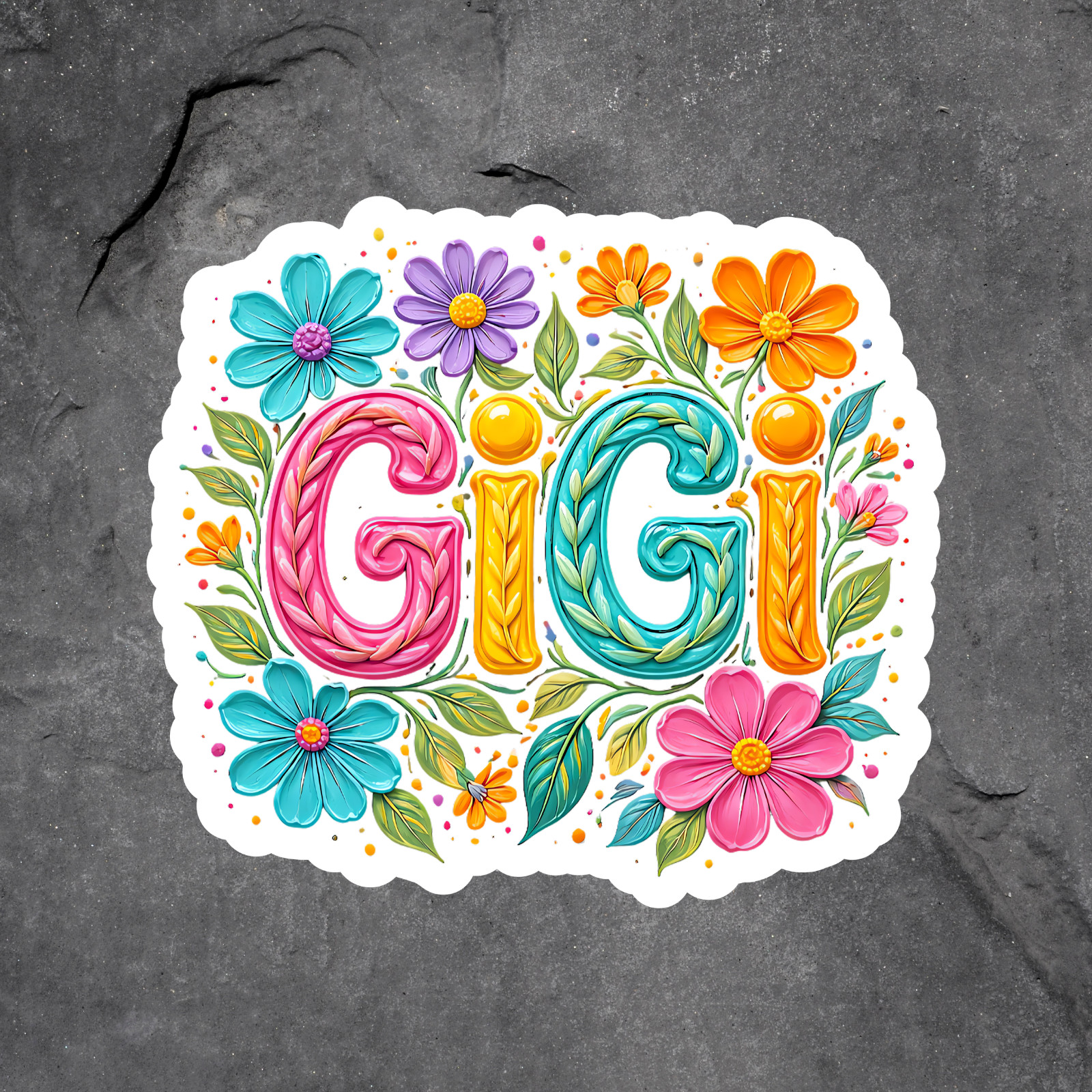 Gigi Sticker Vinyl Decal Floral Colorful Grandma Gift Cute Flowers