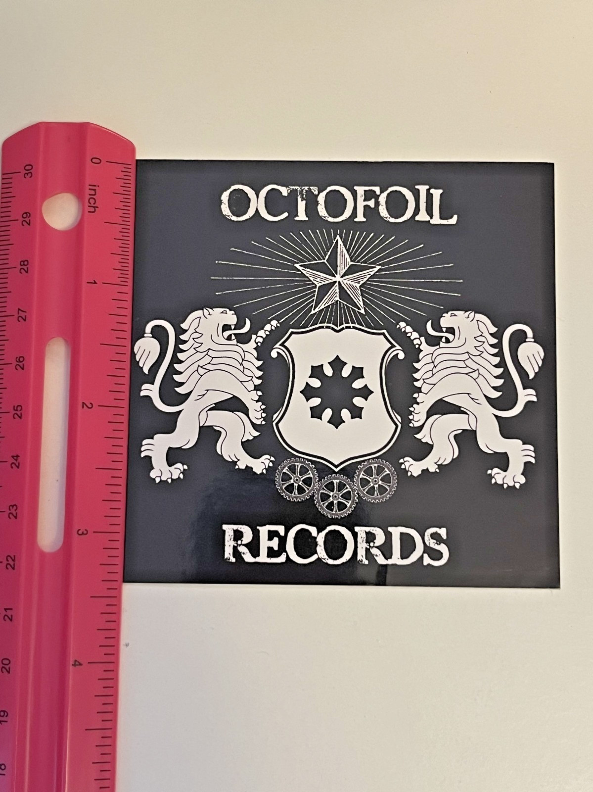 Octofoil Records Black & White Vinyl Sticker With Crest Design 4×4 Inches