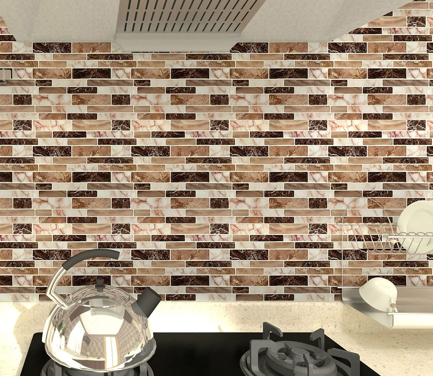 LONGKING 10-Sheet Peel and Stick Tile 12inches x 12inches, Light Brown