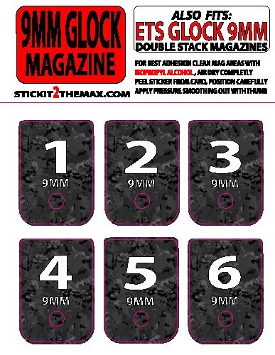 FITS GLOCK 9MM BLACK MULTICAM BACKGROUND WHITE TEXT NUMBERED 1-6 set of six