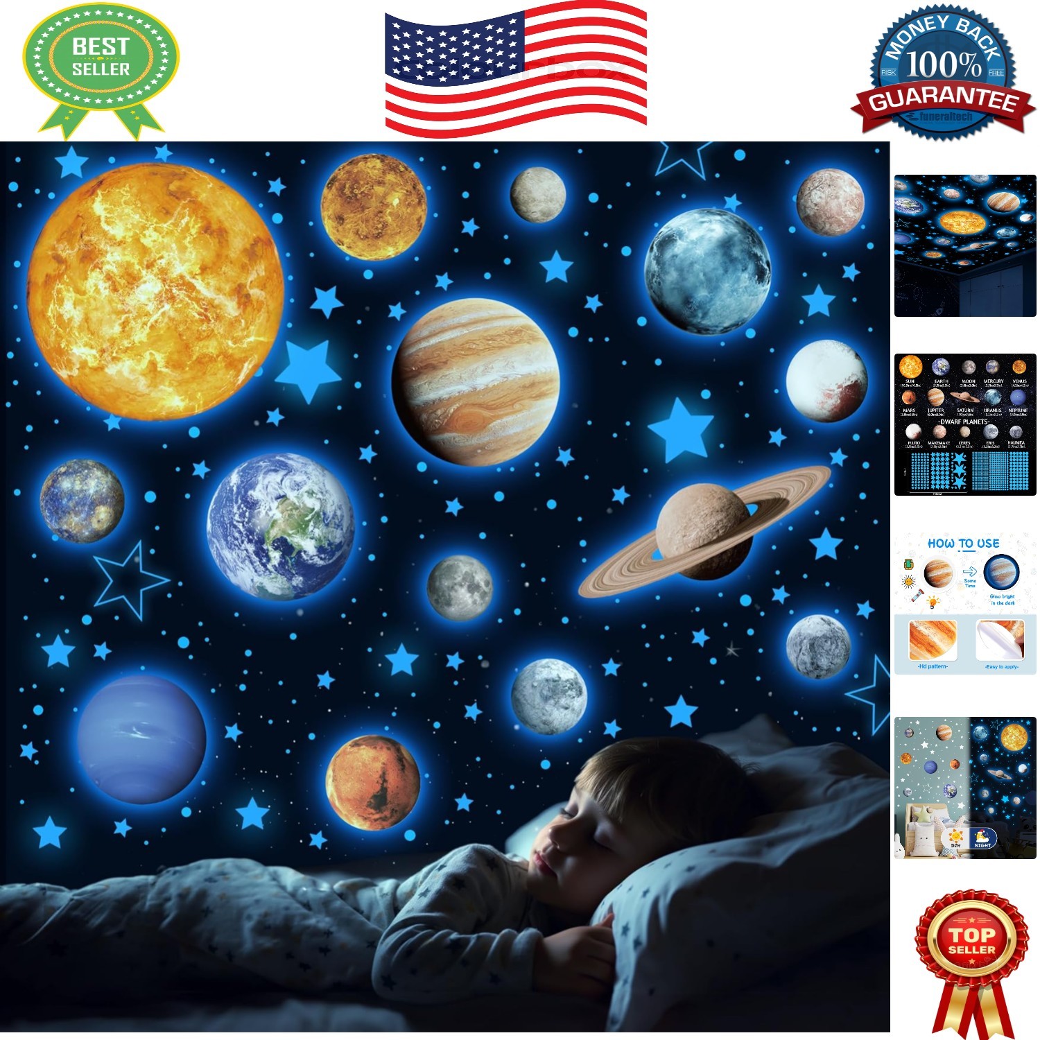 Eco-Friendly Glow in The Dark Solar System Stickers – 780 PCS for Kids' Rooms