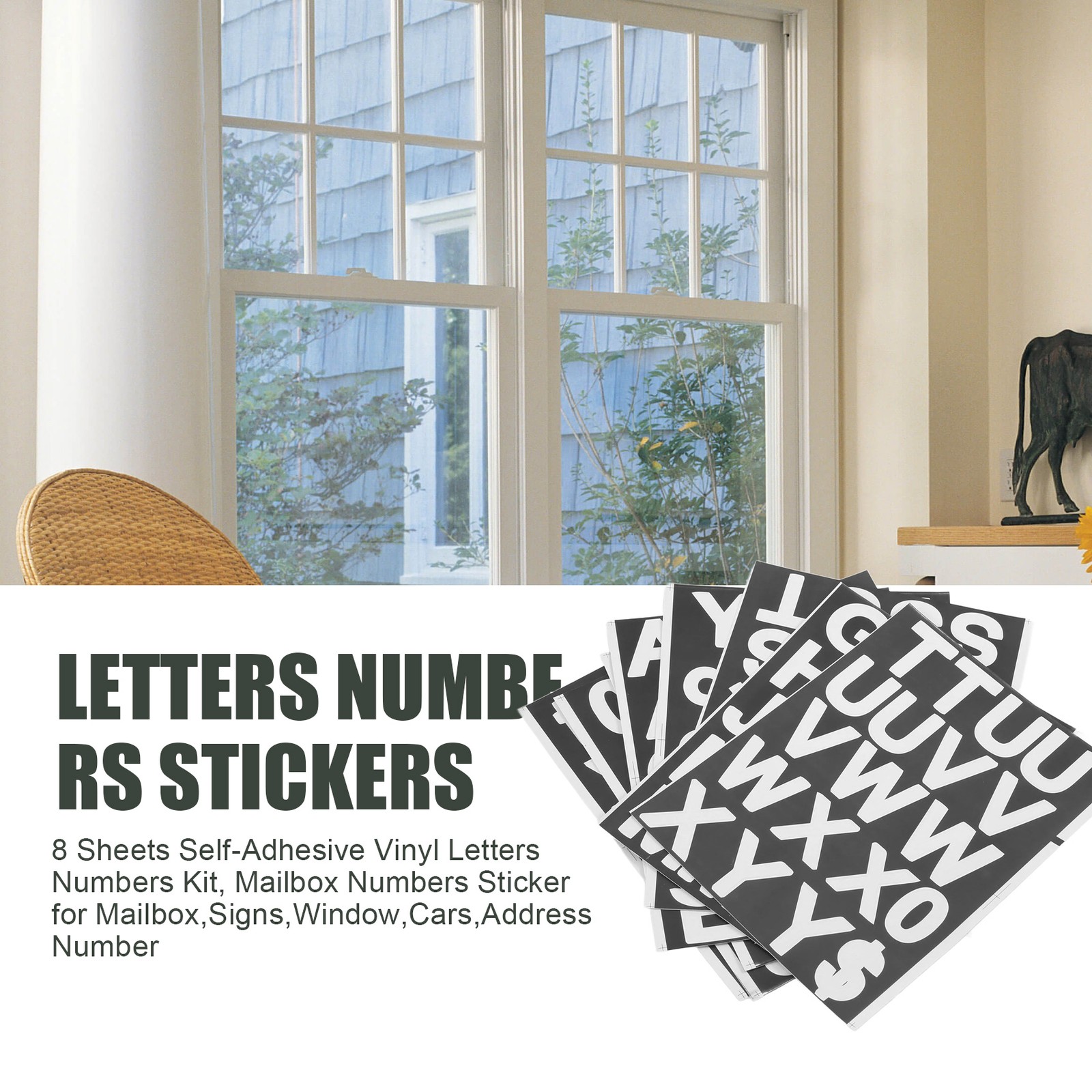 8 Sheets Self-Adhesive Vinyl Letters Numbers Kit, Mailbox Numbers Sticker1092