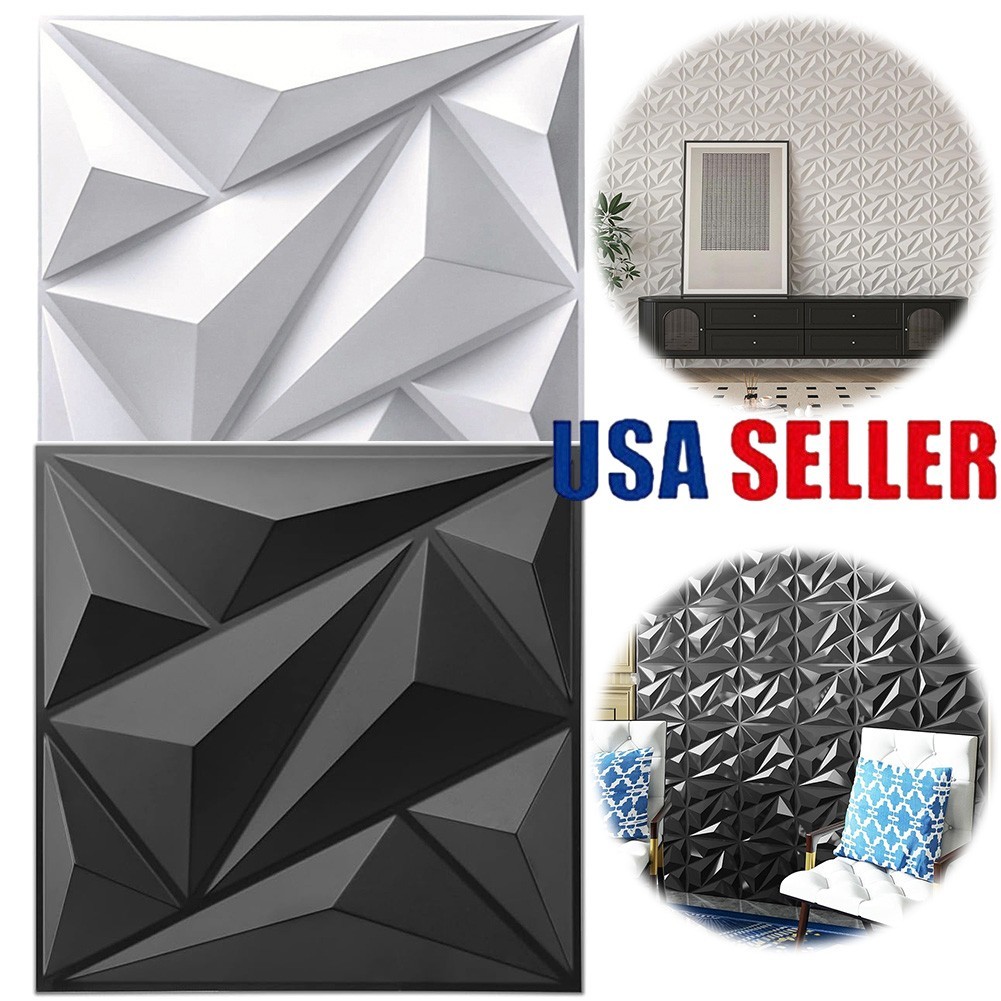 50/100Pcs 3D Wall Panel Diamond Black/White Wall Covering Panels 3D Wall Paper