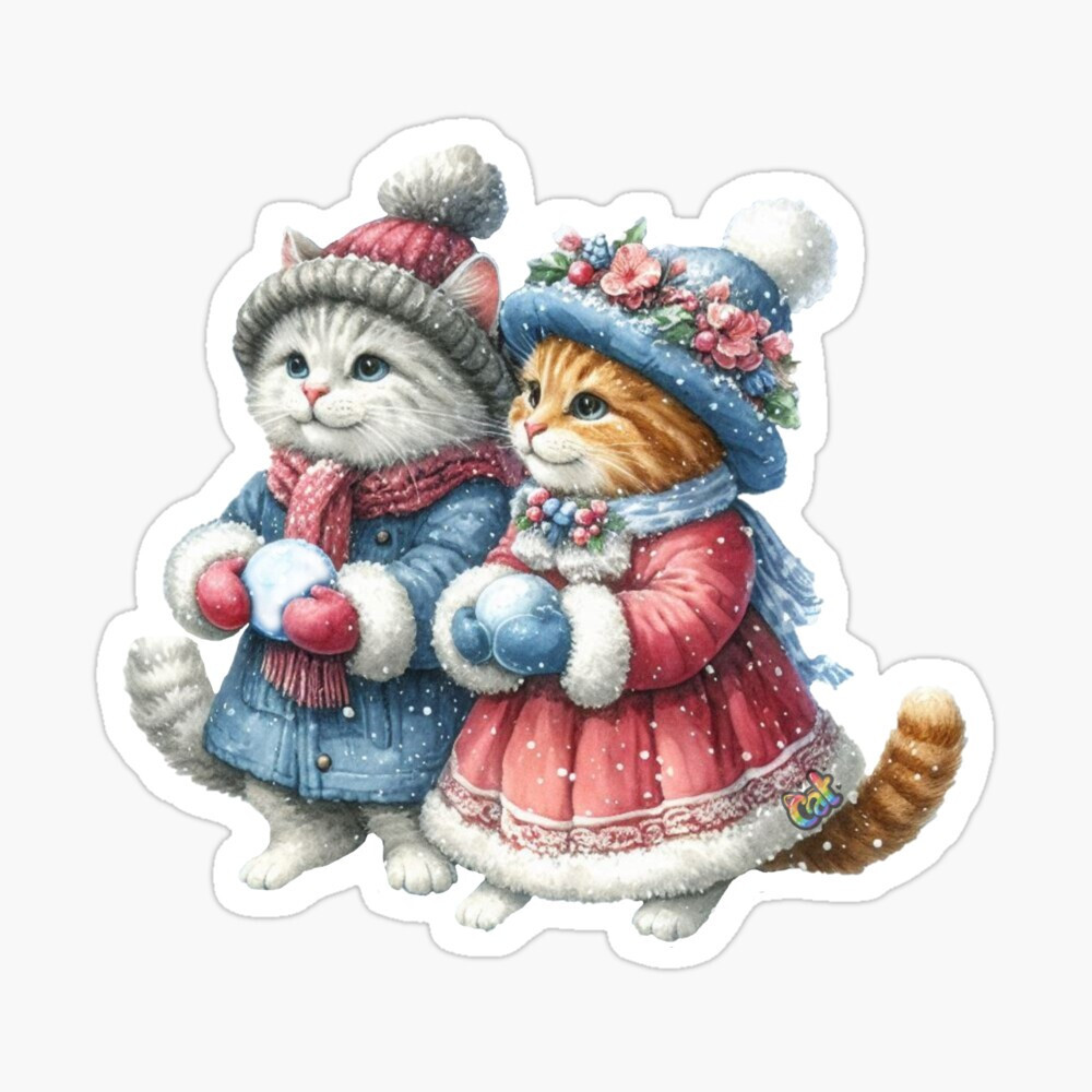 Feline Frolic Sticker C Autumn Trapp Original Art 3" x 3"