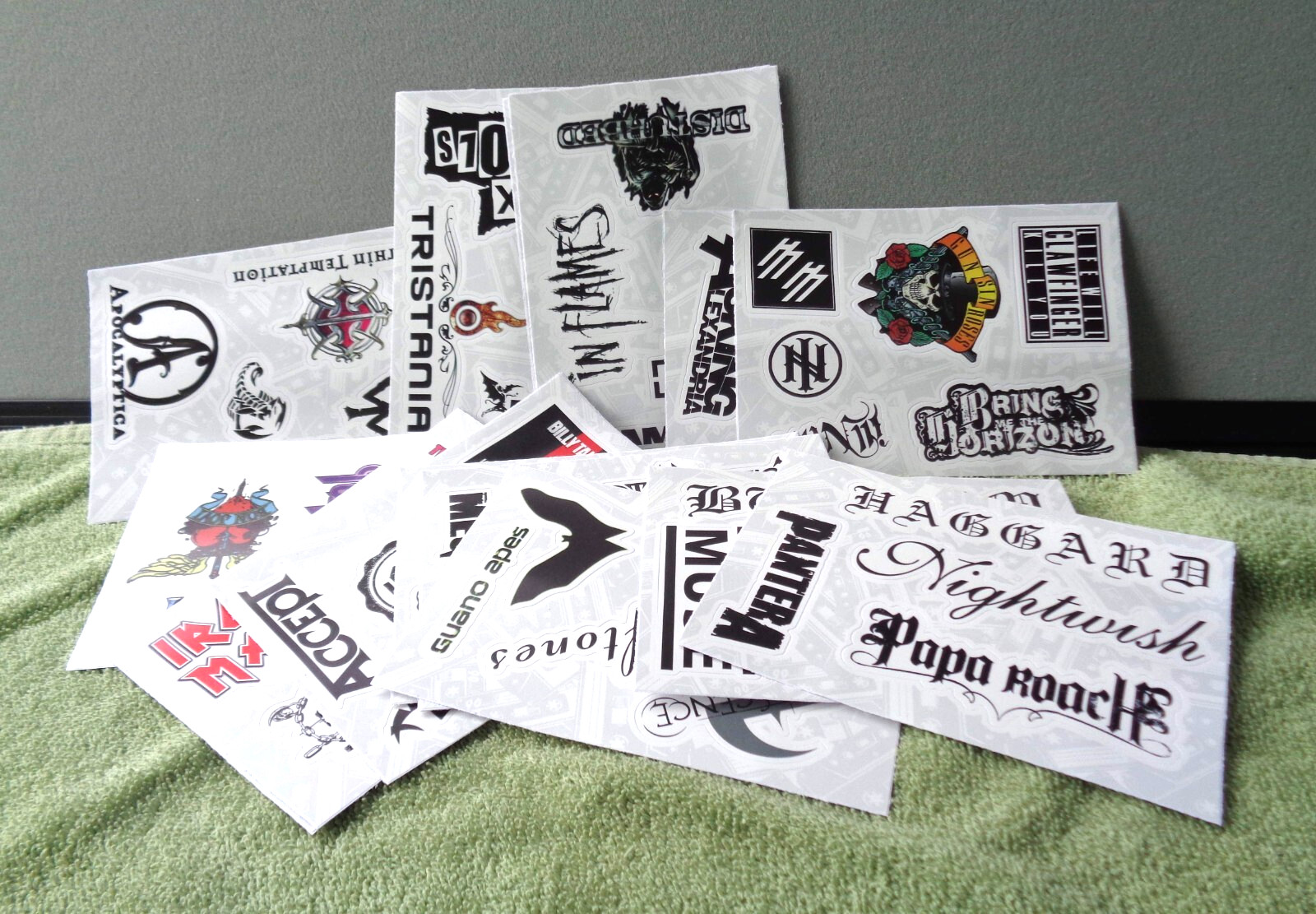 Lot of 19 Sheets of Rock Band Decals- 84 Different Decals Total- NEW