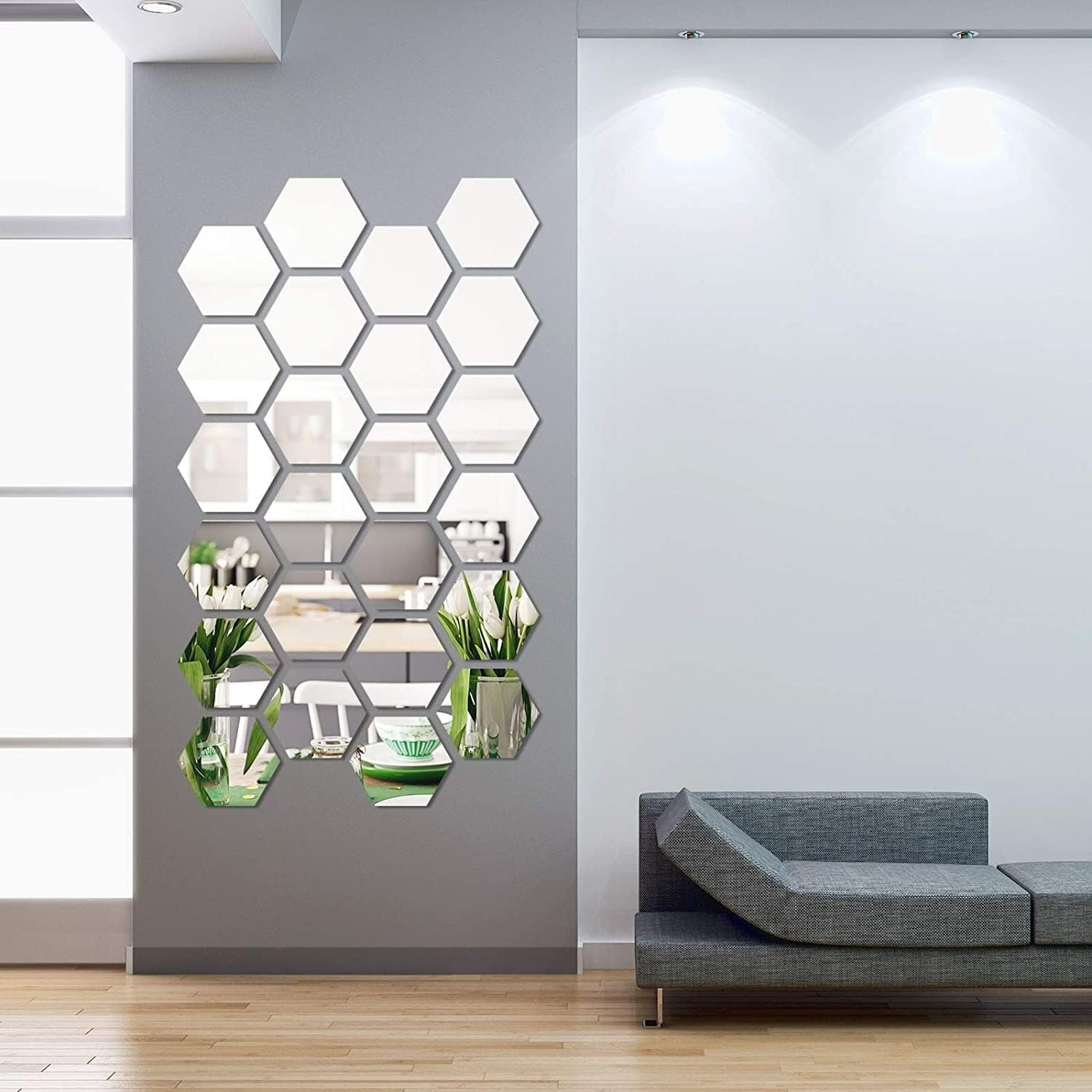 24Pcs Large Hexagonal Mirror Wall Stickers Boho Living Room Background Wall Art