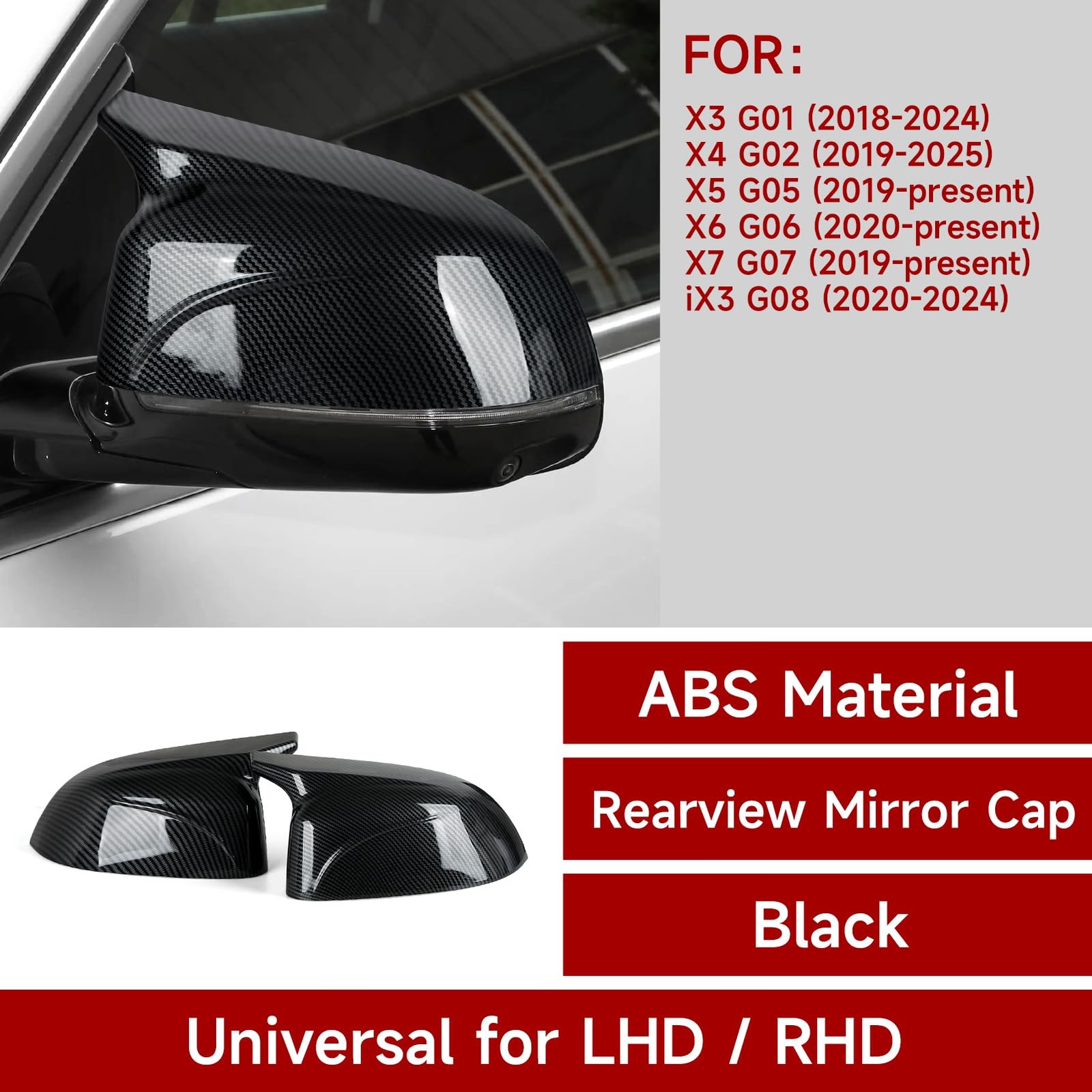 Carbon Fiber Rearview Mirror Cover Trim for BMW X3 X4 X5 X6 X7 Accessories