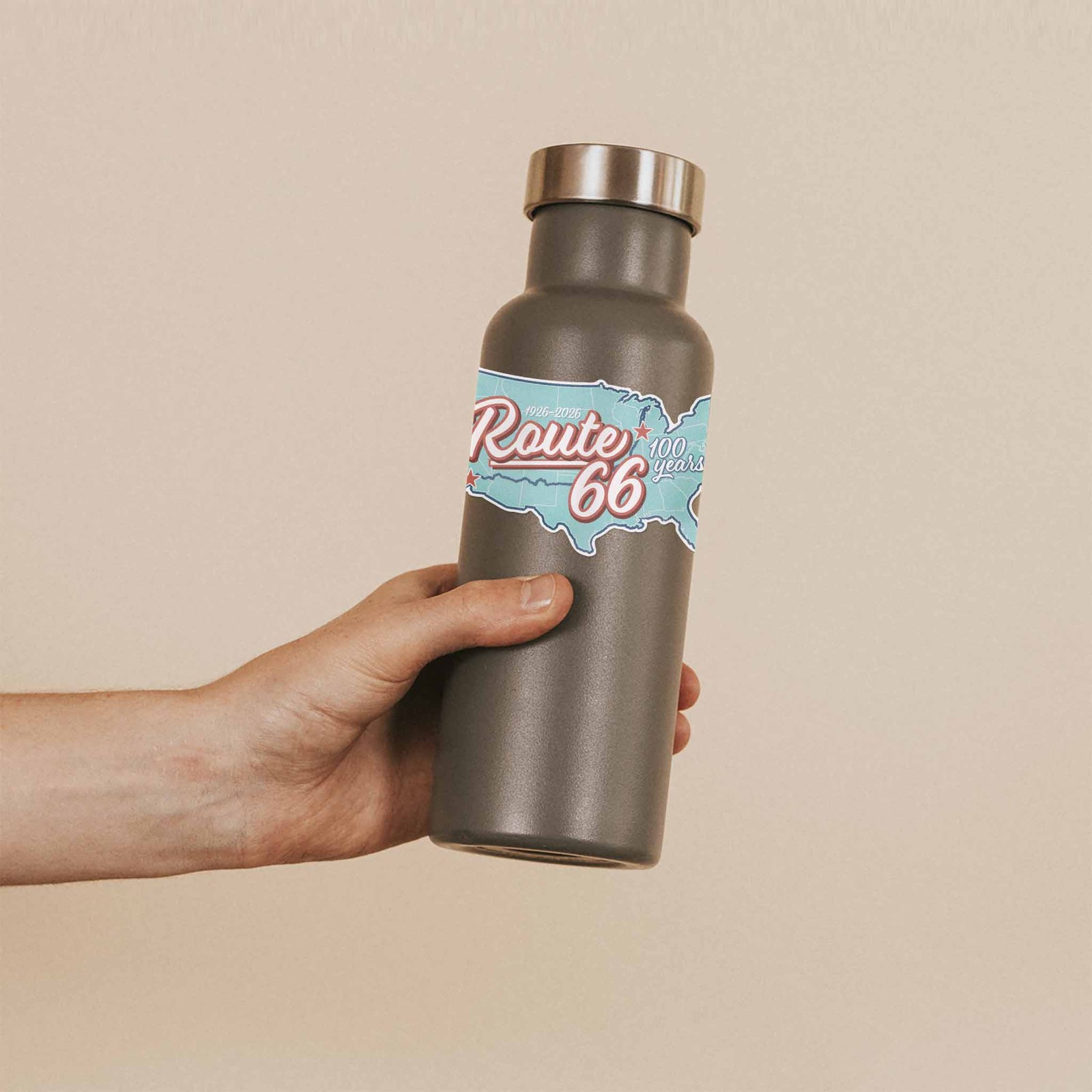 100th Anniversary Route 66 Sticker – Retro USA Road Map- Thermos & Laptop Decal