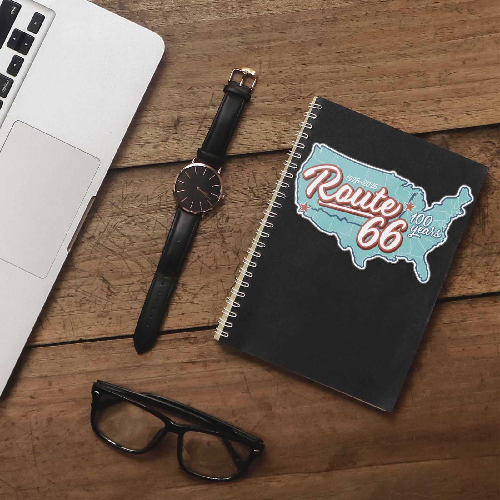 100th Anniversary Route 66 Sticker – Retro USA Road Map- Thermos & Laptop Decal