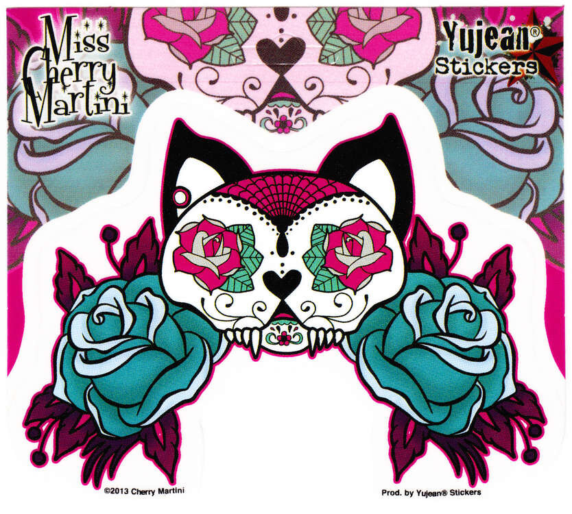 Kitty Sugar Skull Cat Miss Cherry Martini Die Cut Decal Sticker New Roses