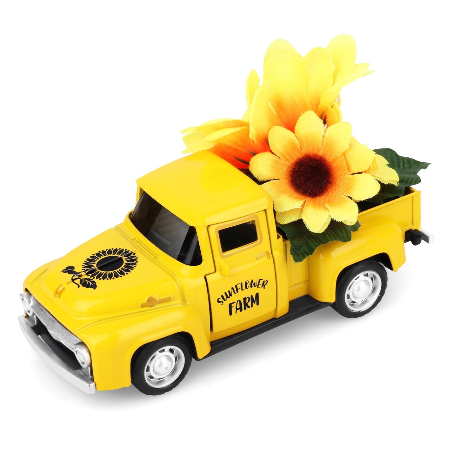 Sunflower Vintage Metal Truck Mini Metal Farm Truck Decor with Sunflower Bouq…