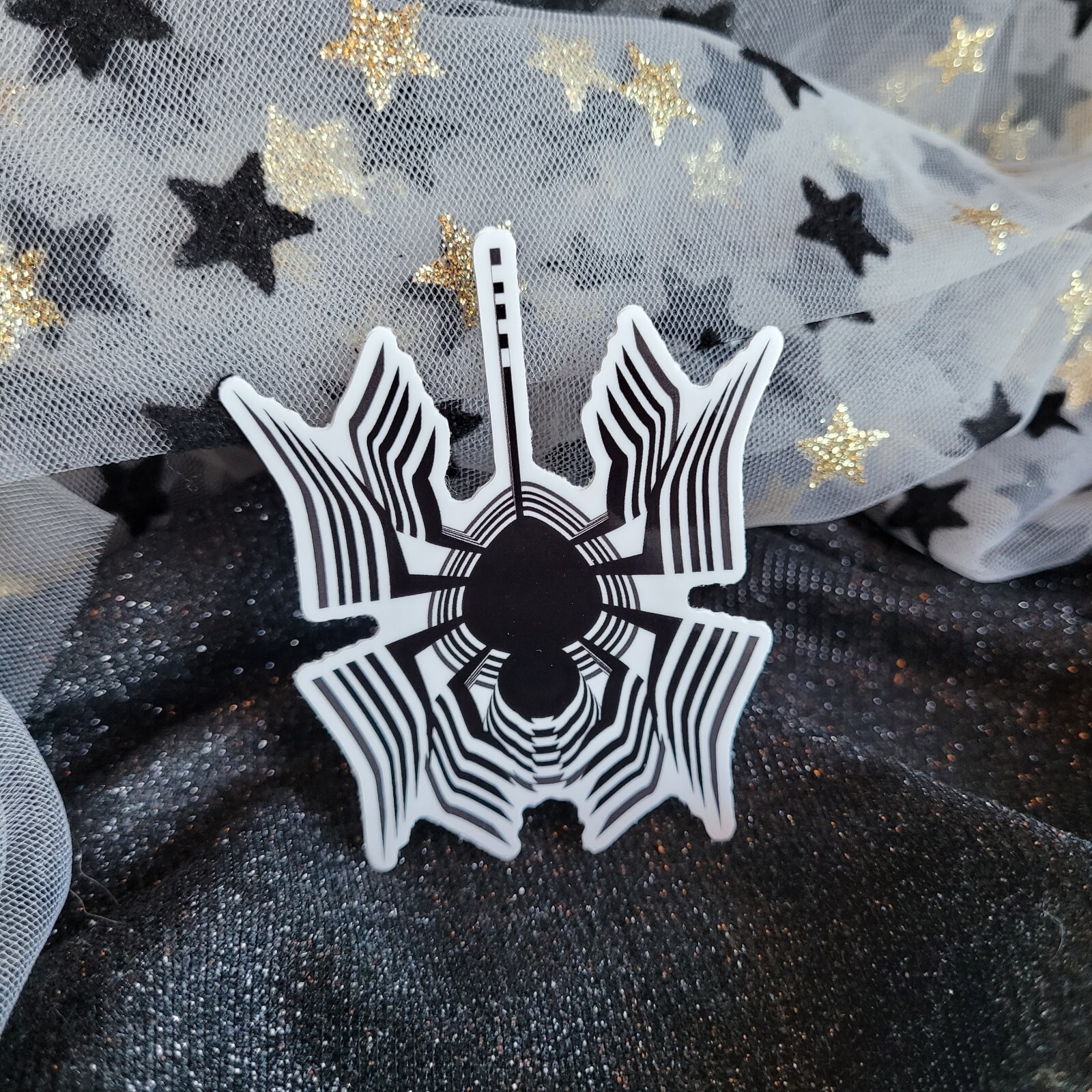 STKR070 Cute SPIDER Black & White Sticker Psychedelic Halloween Web Webs Spooky