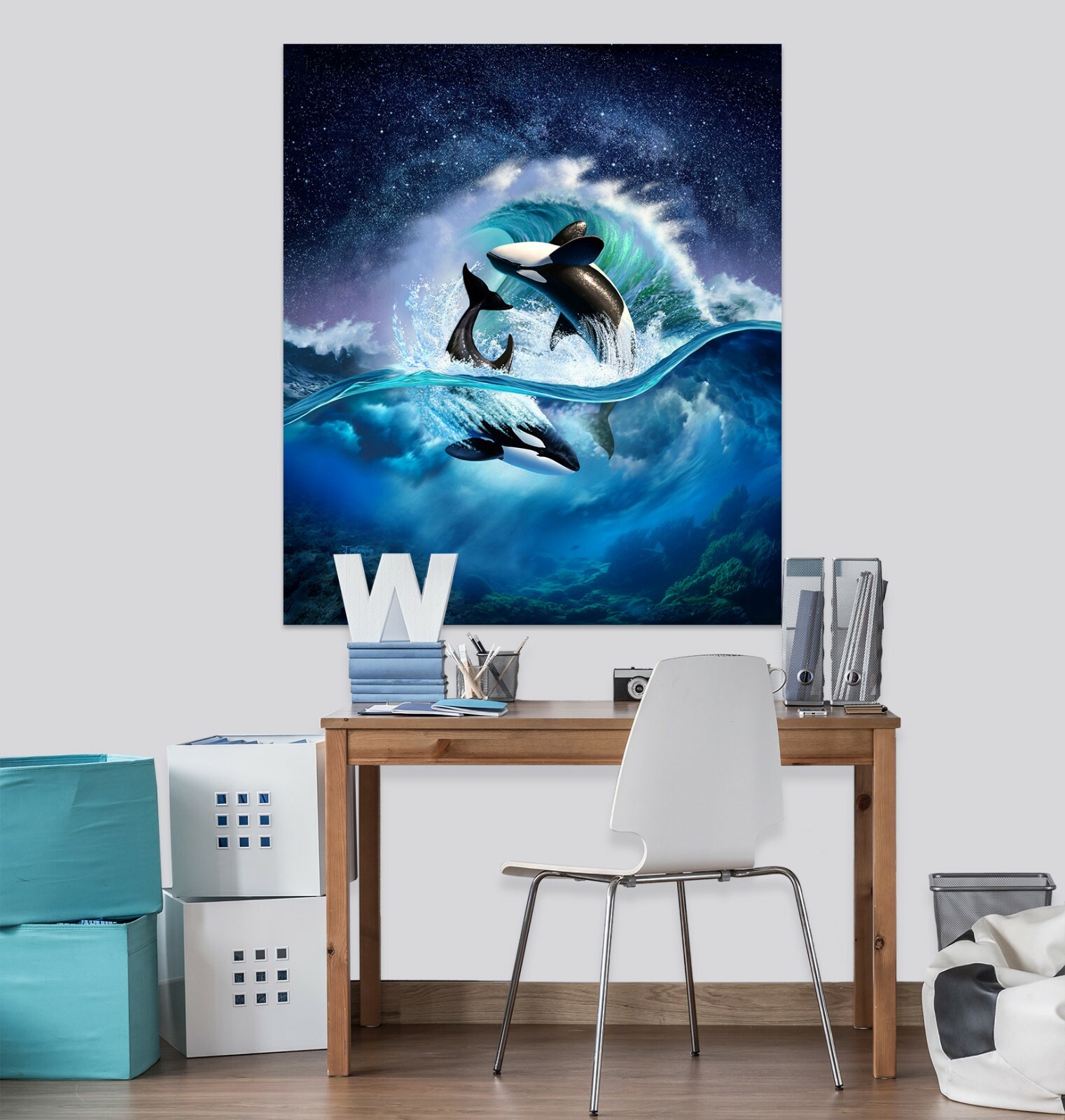 3D Killer Whale Play ZHU477 Wall Stickers Wall Murals Wallpaper Jerry LoFaro Amy