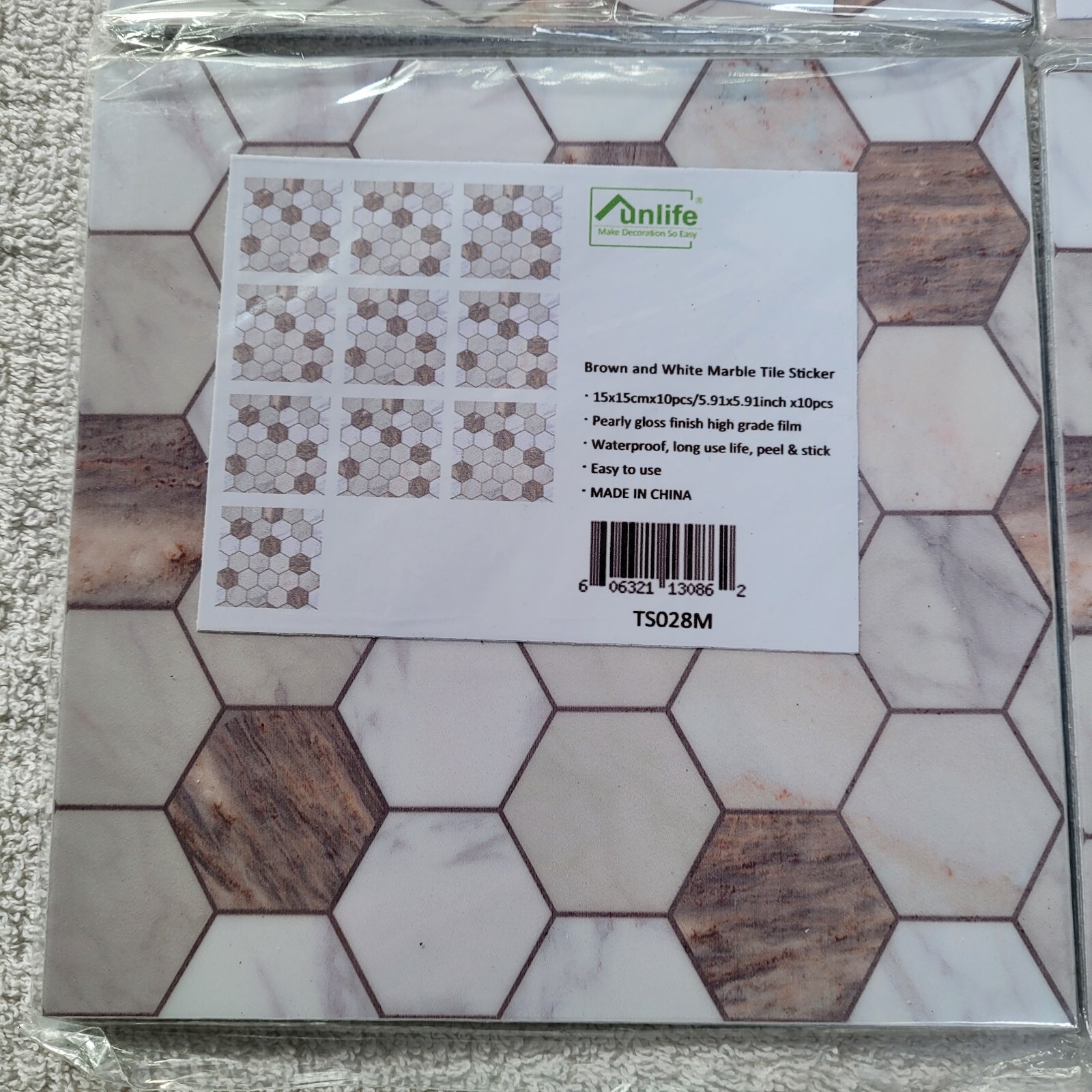 Marble 3D Tile Sticker Self-adhesive Bathroom Kitchen Decor Home Wall 5 packs