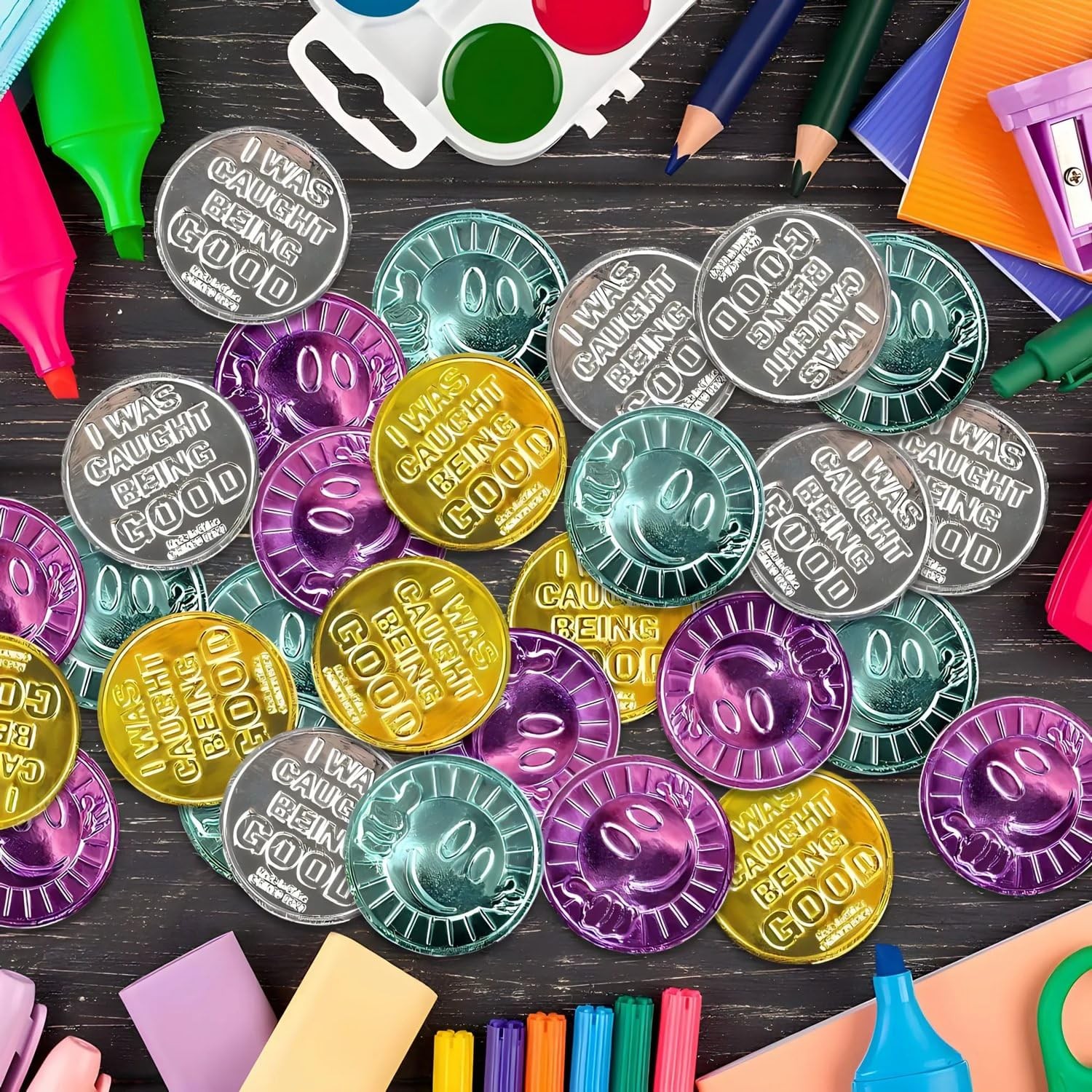 Caught Being Good Coins – Bulk Set of 144 Tokens – Classroom 1 1/4", multi