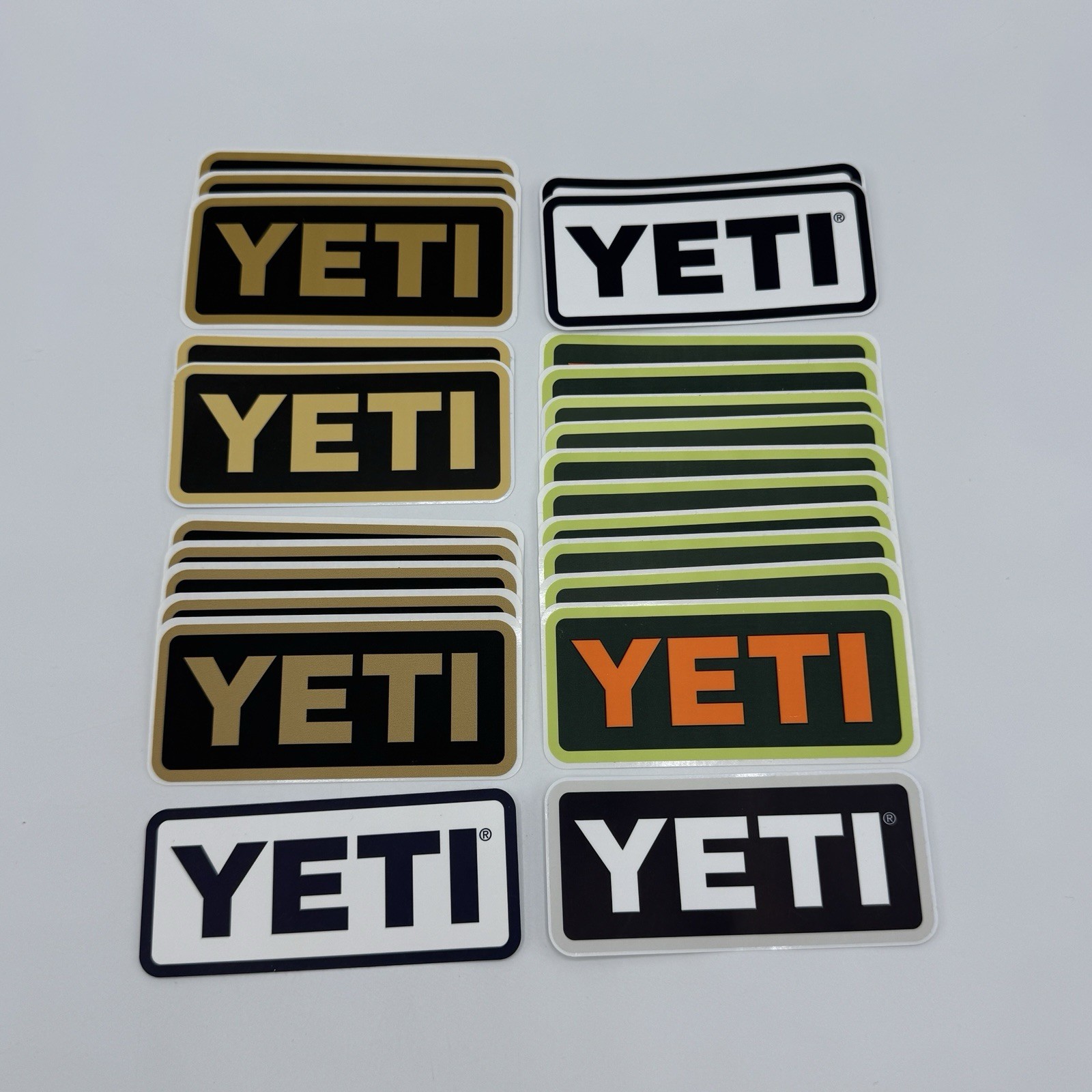 YETI Logo Stickers Decals Lot of 24 – Assorted Colors Tan Orange Black