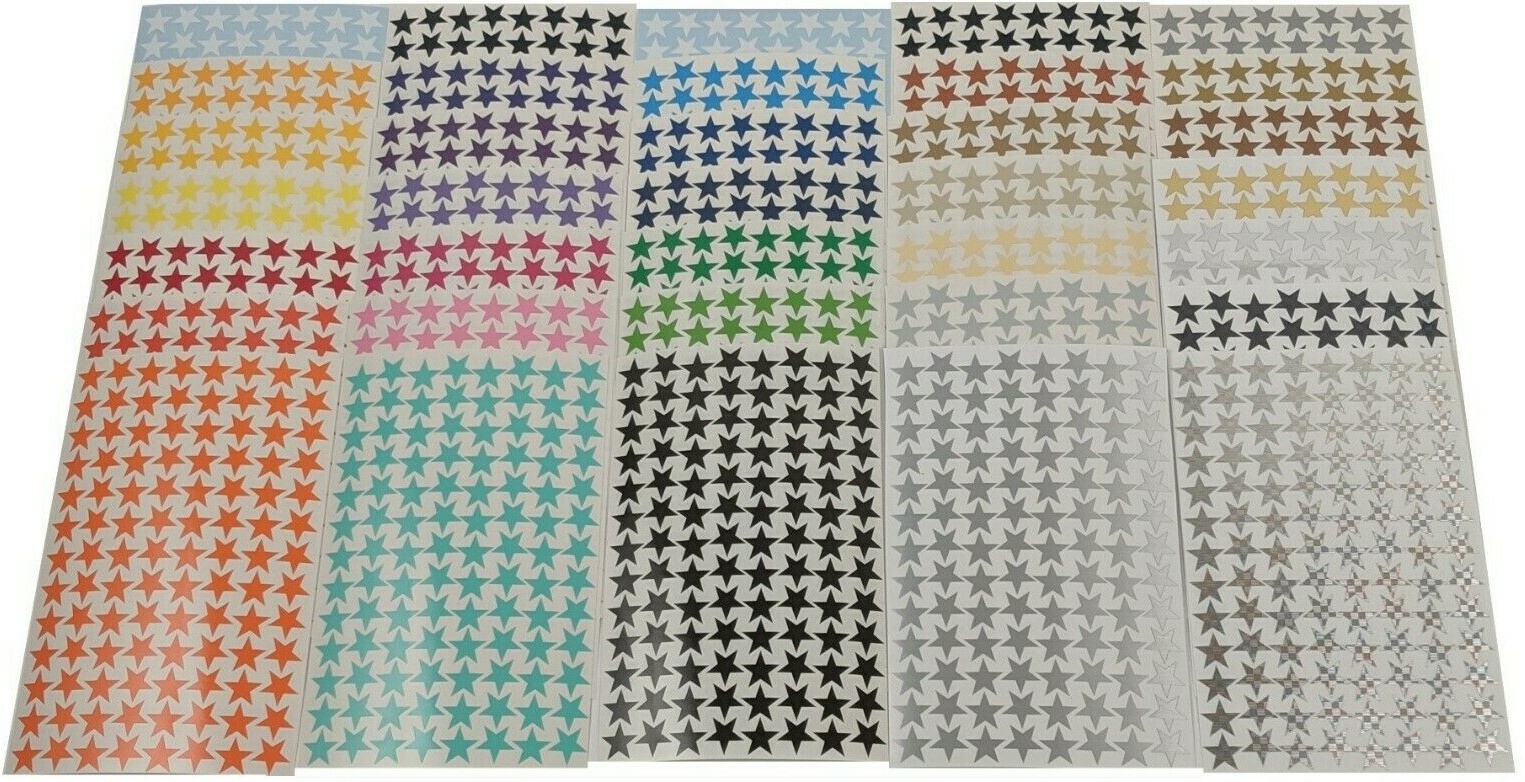 1/2 inch Glossy Star Stickers, 104 pack, Permanent Outdoor Vinyl, 35 colors!