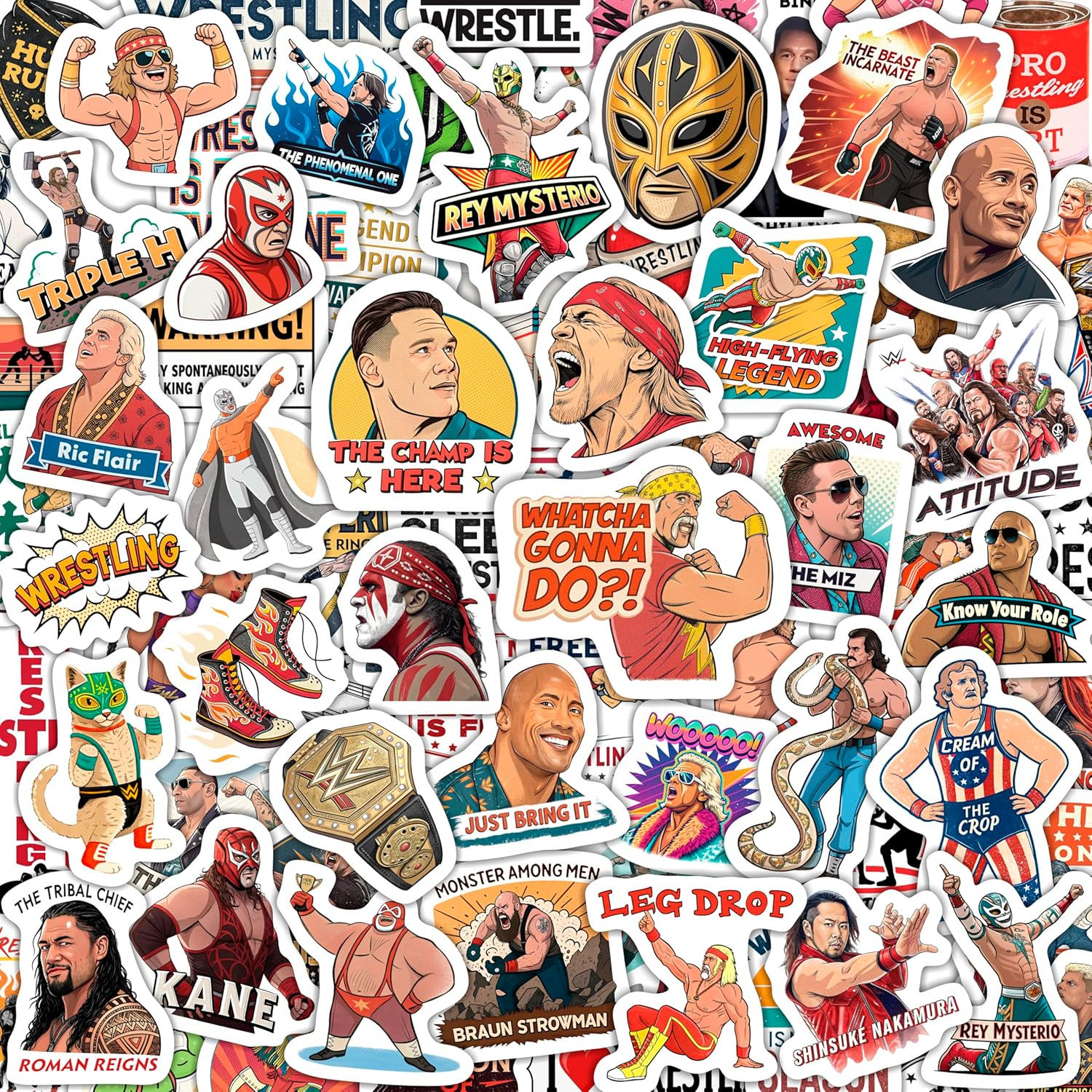 100Pcs Wrestling Stickers Pack – Fighter Vinyl Decals, Water Bottle, Laptop – Wa