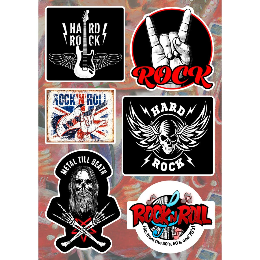 Hard Rock Heavy Metal Stickers Rock N Roll Skull Guitar Sign of the Horns Decals