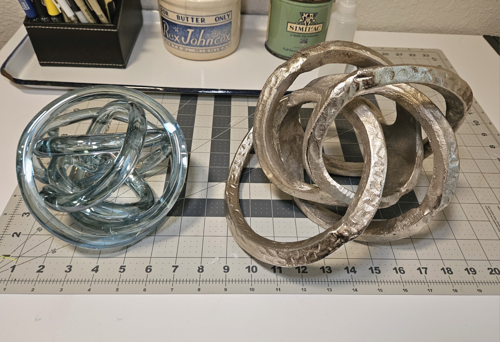 Large Contemporary Glass and Metal Sculpture Orb Home Decor