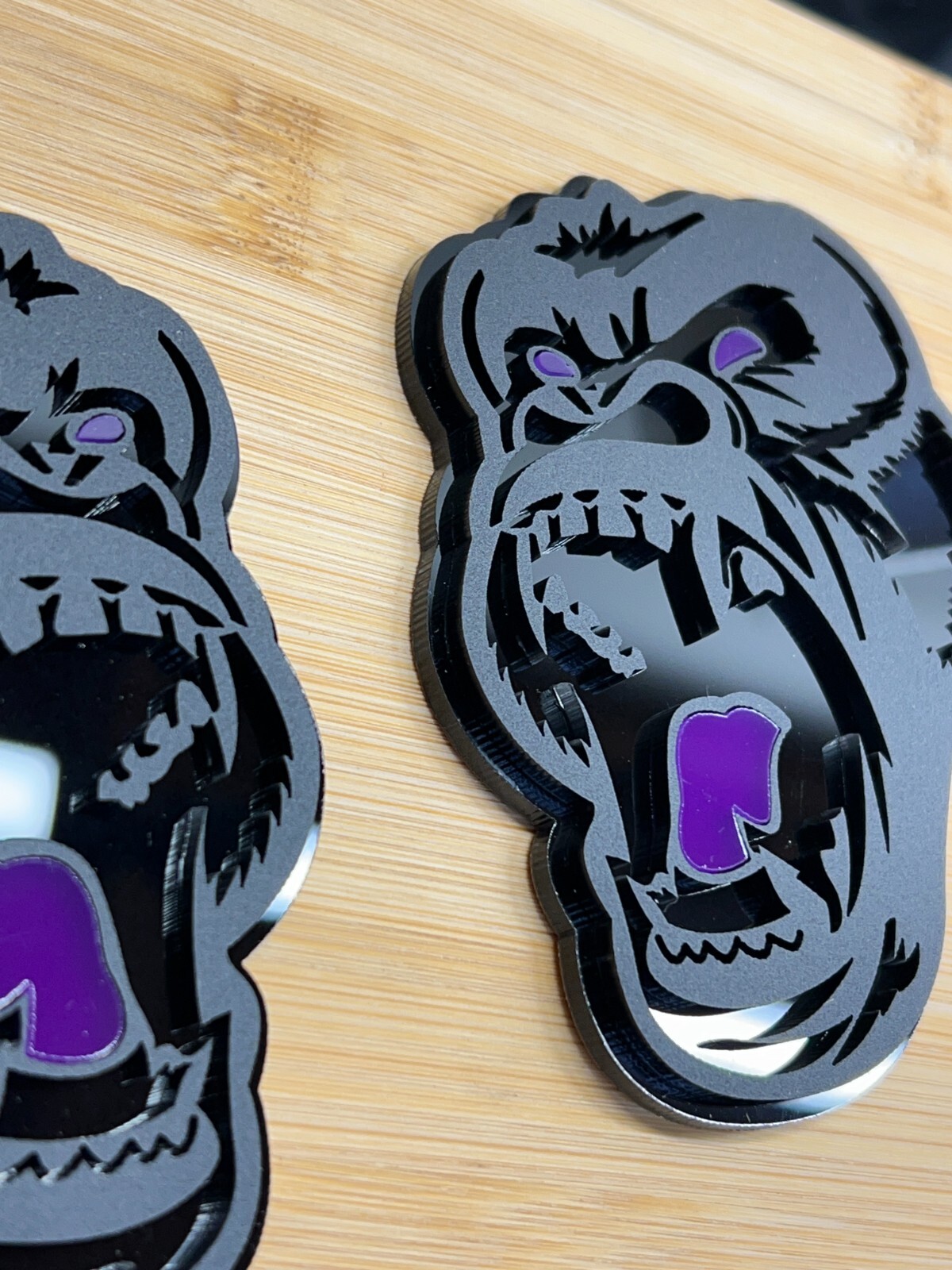 Angry Gorilla Purple Eye Car Truck Emblem Badge Matte Black/Black Custom PK of 2