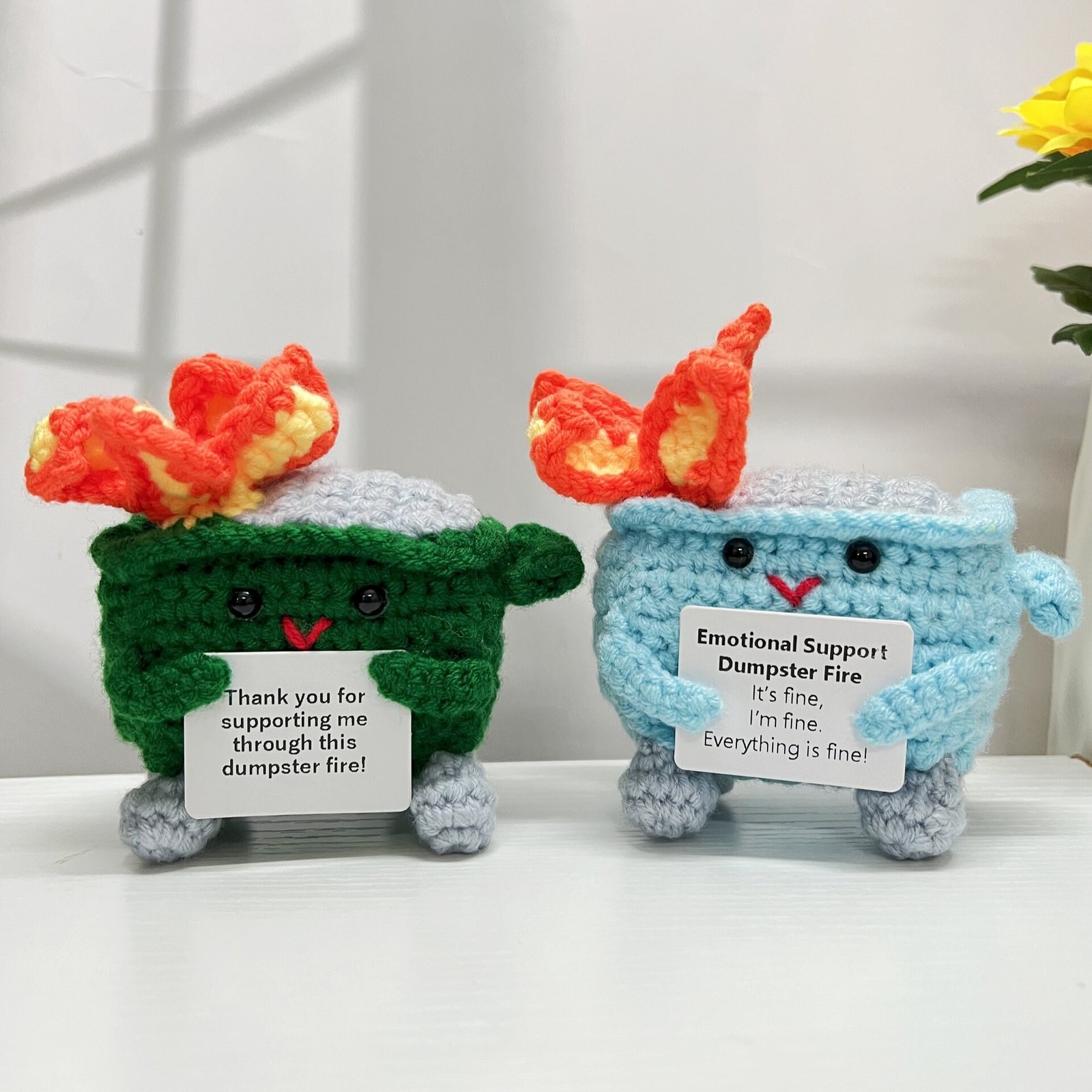 Crochet Dumpster Fire, Funny Burning Trash Can, Desk Decor Gift