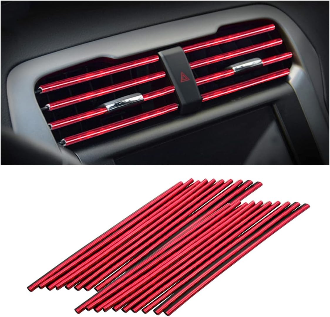 20PCS Car AC Vent Trim Strips, Ice Red, Universal Bendable Waterproof Decor