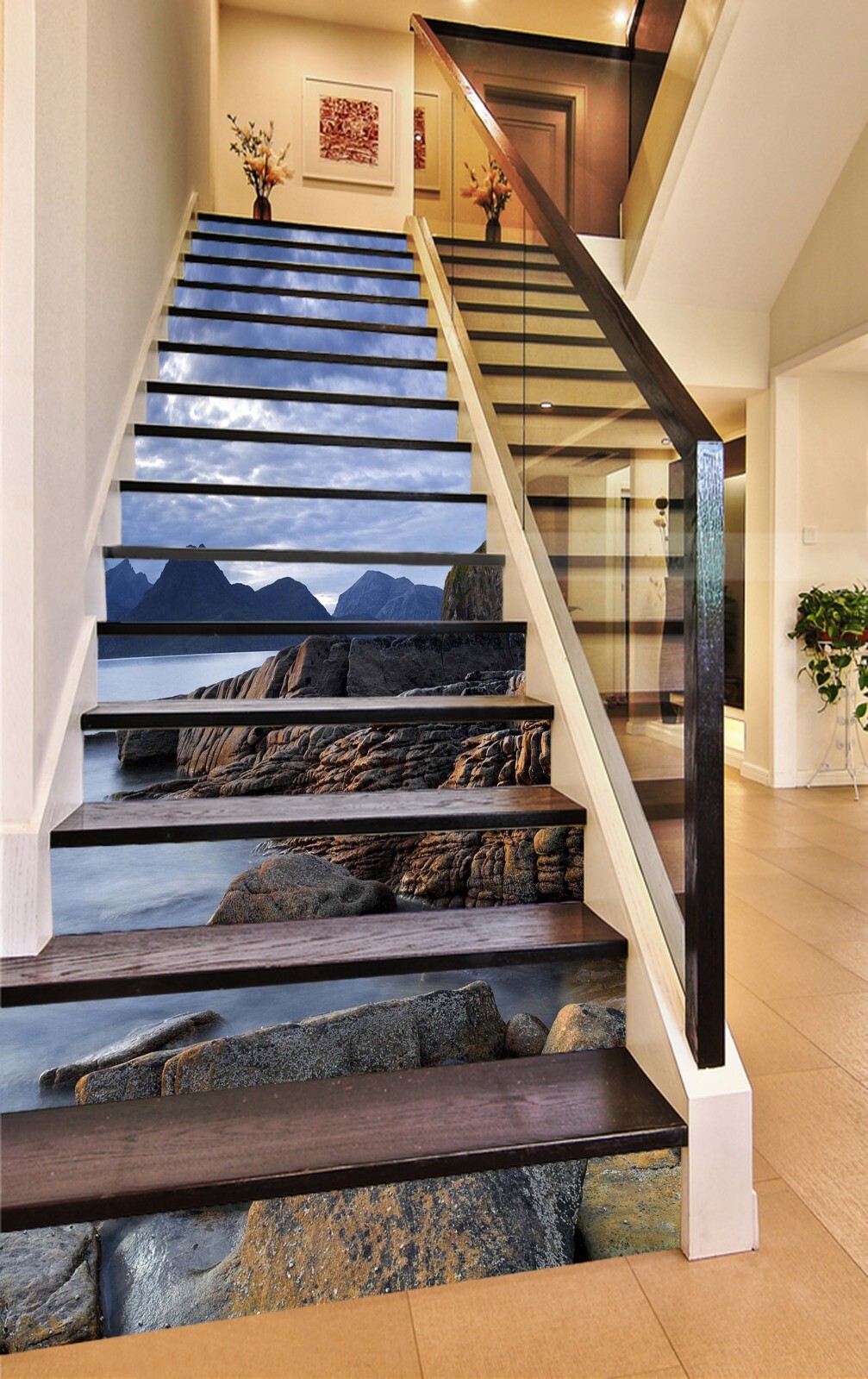 3D Mountain Lake AZ1308 Stair Risers Decoration Mural Vinyl Wallpaper Kay