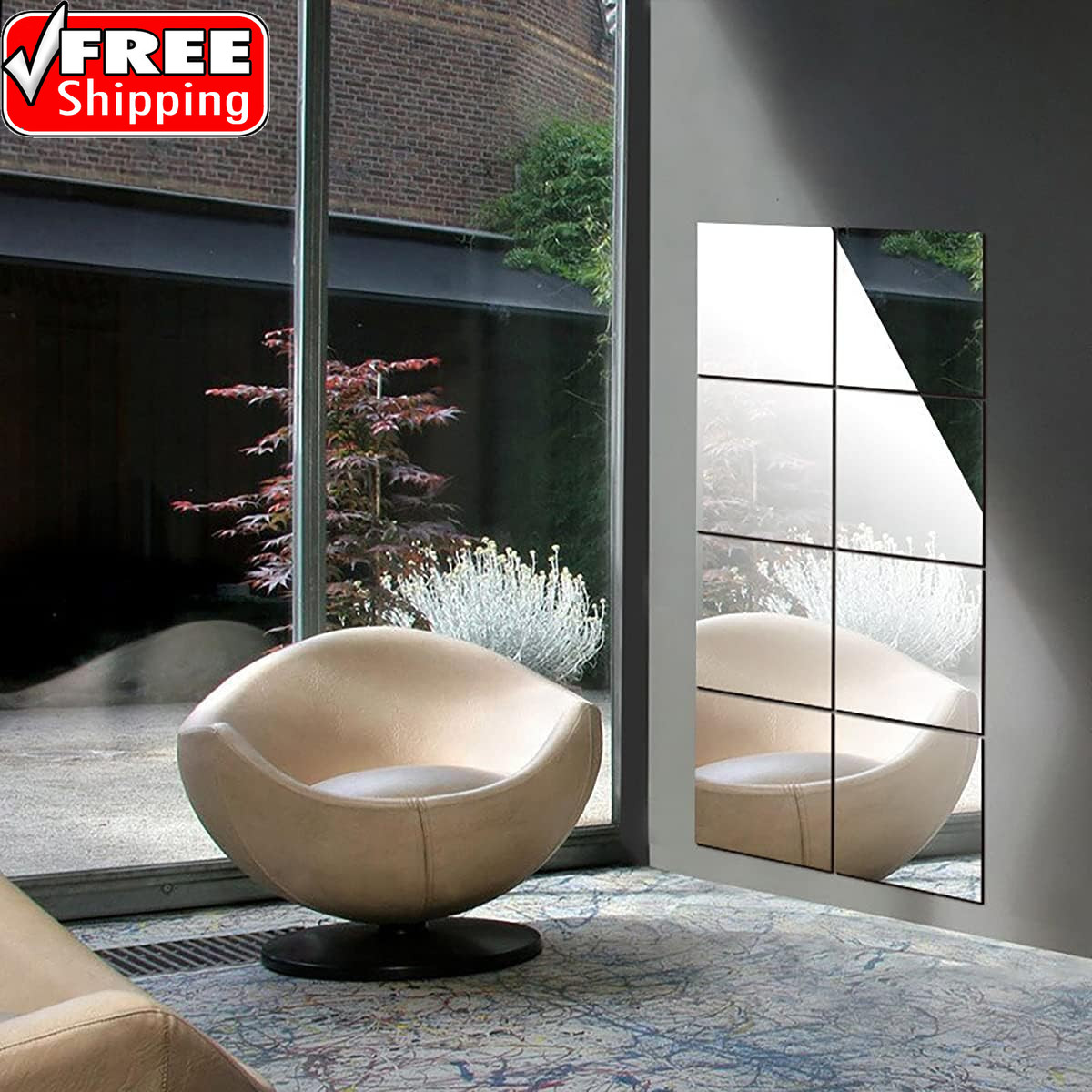 10 Pieces Flexible Mirror Sheets, Self Adhesive Decorative Plastic Mirror Tiles