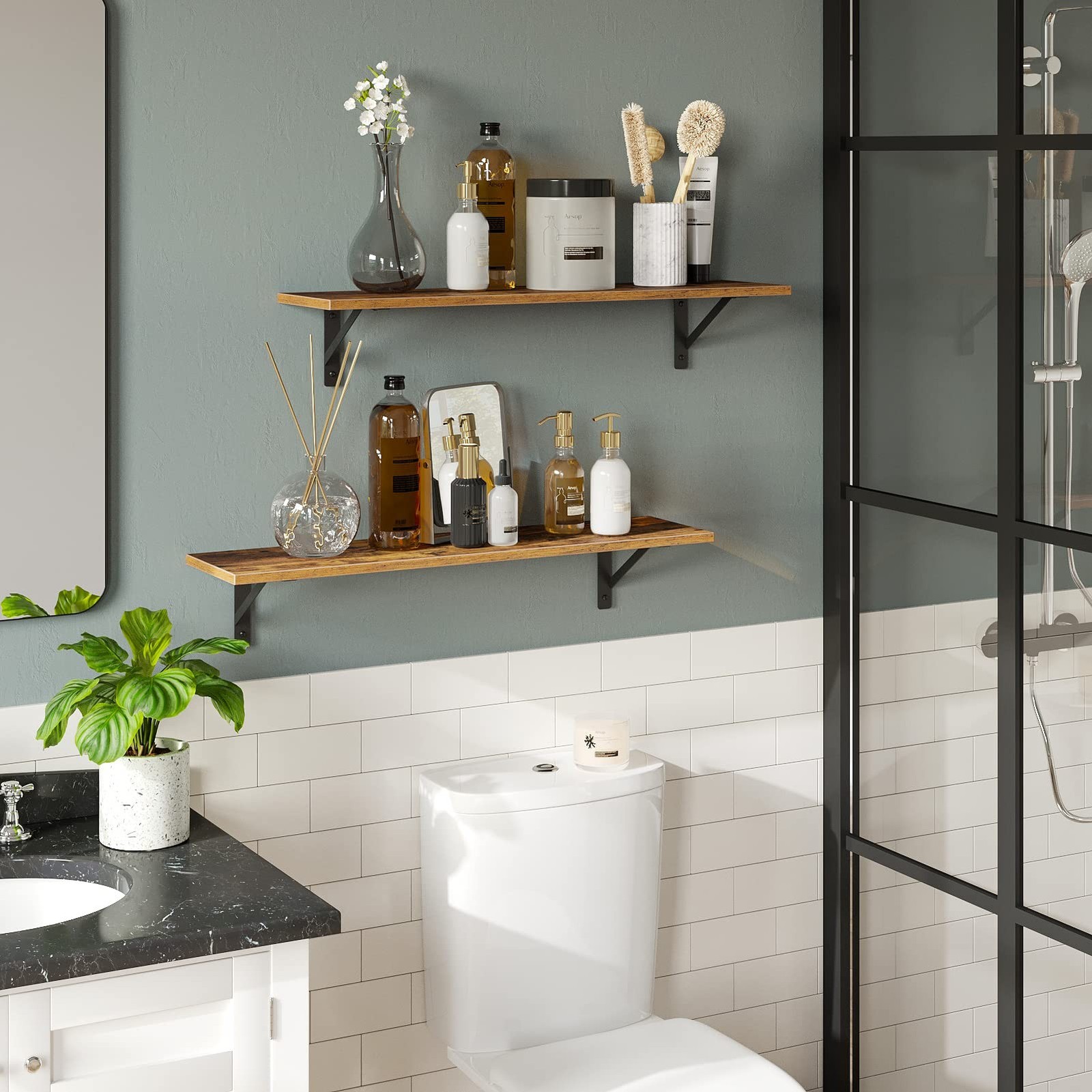 DINZI LVJ Long Wall Shelves, 31.5 Inch Wall Mounted Shelves Set of 2, Easy-to…