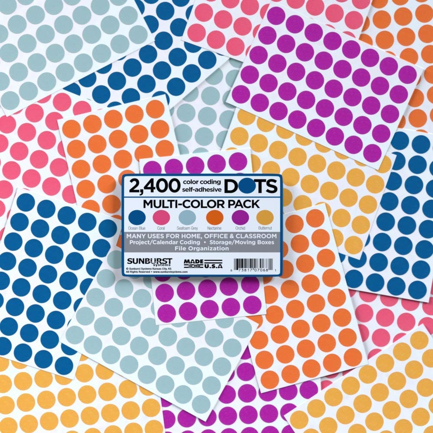Sunburst Systems 7068 Color Coding Dot Labels, 3/4", 2400 dots, Multi-Colored