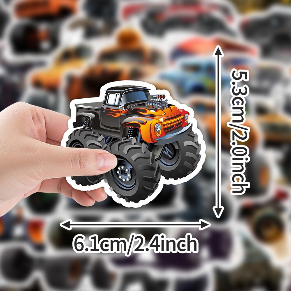 50 Pcs Stickers Monster Truck Cars Fridge Luggage Skateboard Phone Laptop Vinyl