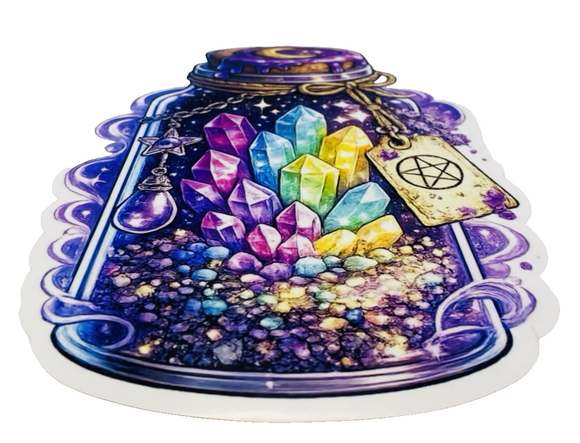Jar Of Crystals Waterproof Car Decal Poster Vinyl Sticker Pink Purple Yellow