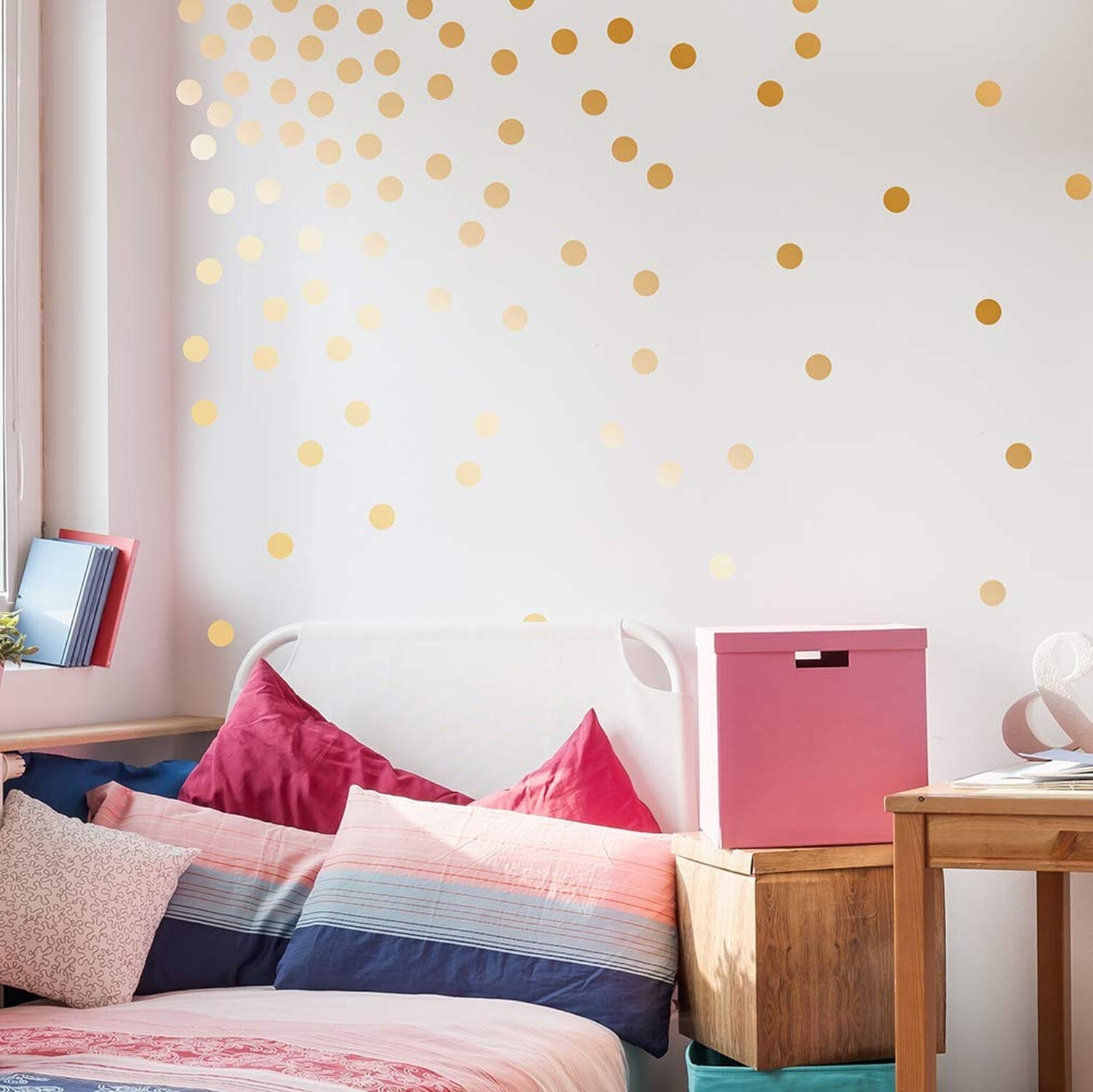 Paper Riot Co. Peel-and-Stick 2" Metallic Matte Gold Dot Vinyl Wall Decal Set…