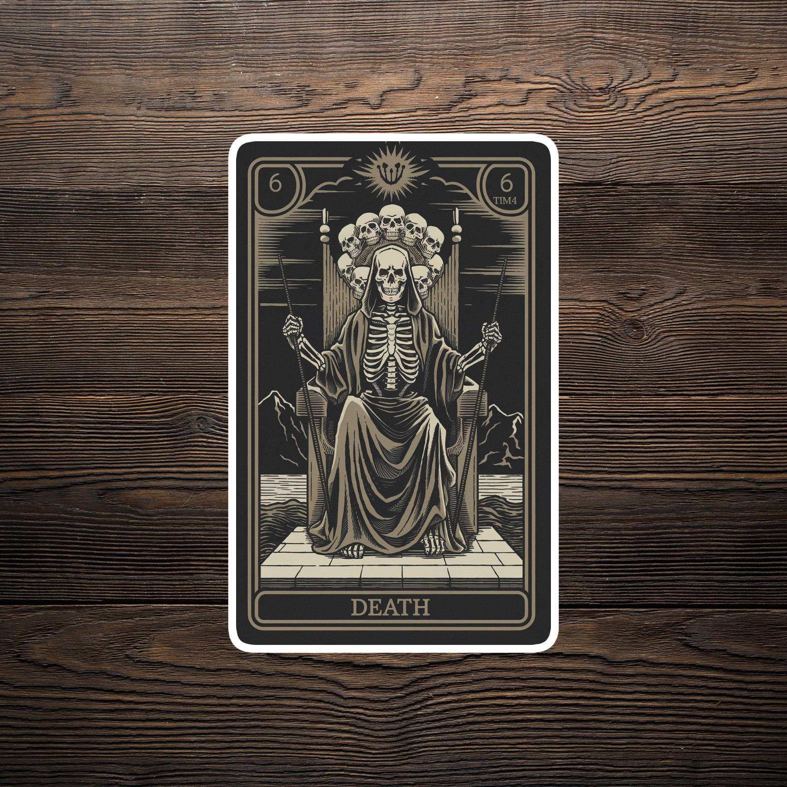 Gothic Skeleton Empress Tarot Card Sticker – Macabre Death Occult Decor #2212