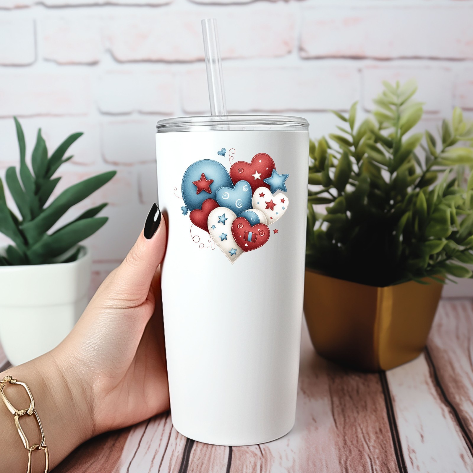 Red White and Blue Hearts UV DTF Transparent Sticker / Decal