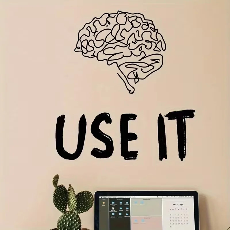 USE IT" Brain Wall Sticker Contemporary Cartoon Design Home Decor Living Room,