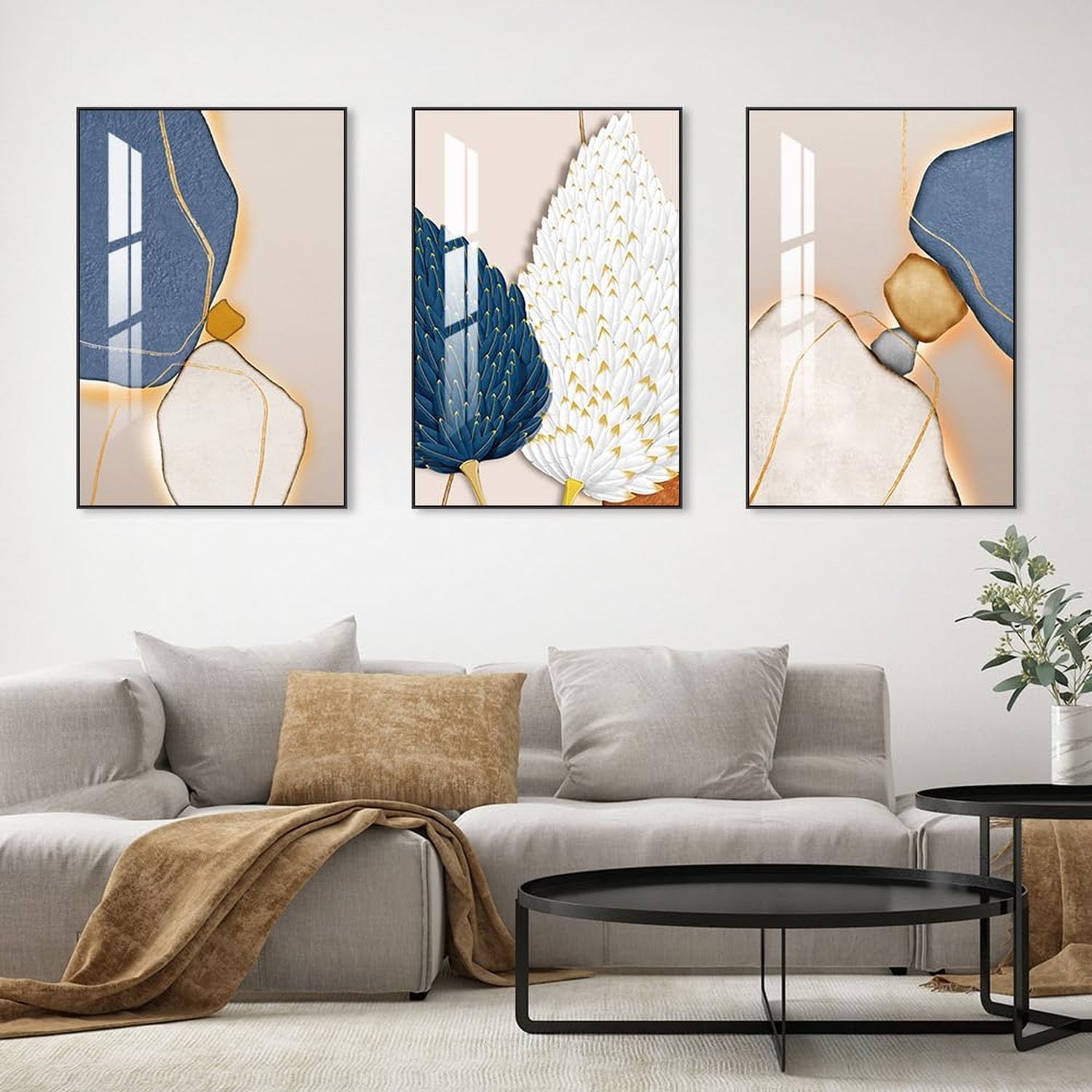 Bright Style Wall Art Set of 3 Frames Canvas Wall art Decor Abstract Minimali…