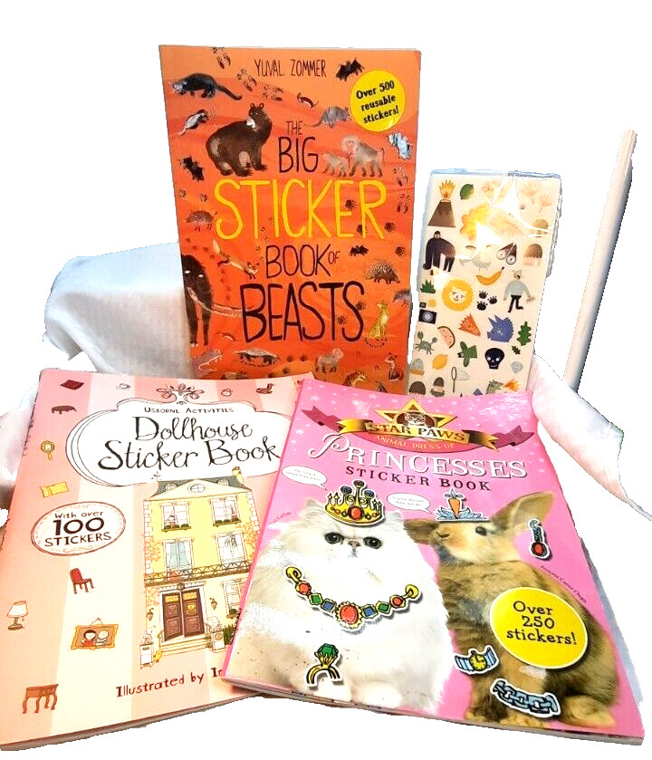 Lot of Children's Sticker Books -Princess -Dollhouse -Book of Beast- bonus page