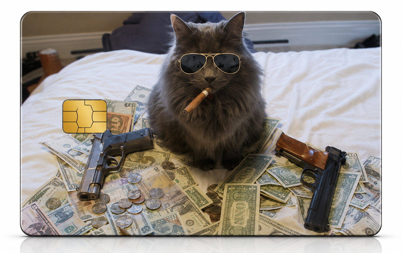 Funny Gangster Cash Cat Meme Debit Card Credit Card Skin Vinyl Sticker