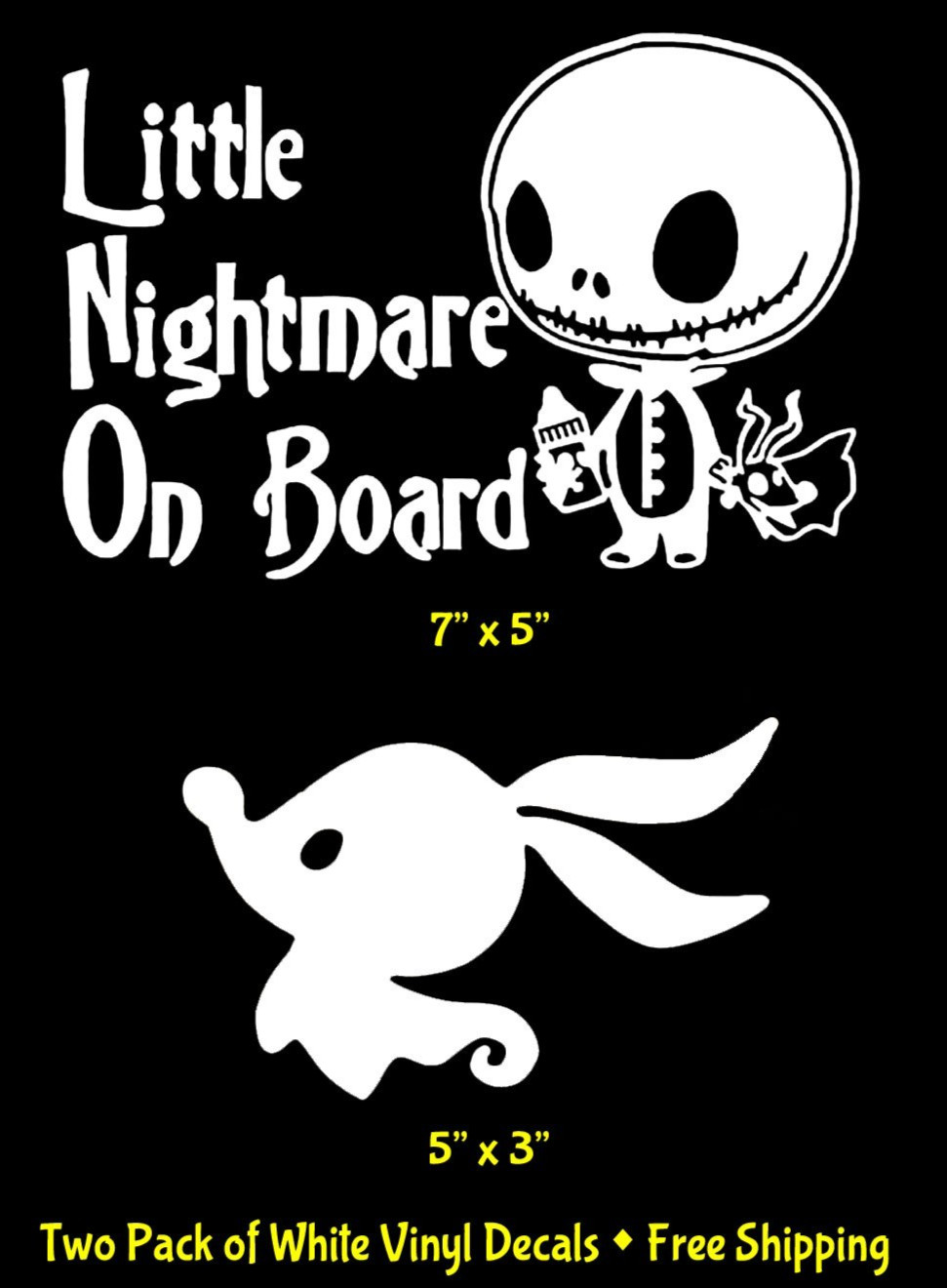 Little Nightmare on Board Jack Skellington & Baby Zero Vinyl Decals Car Truck