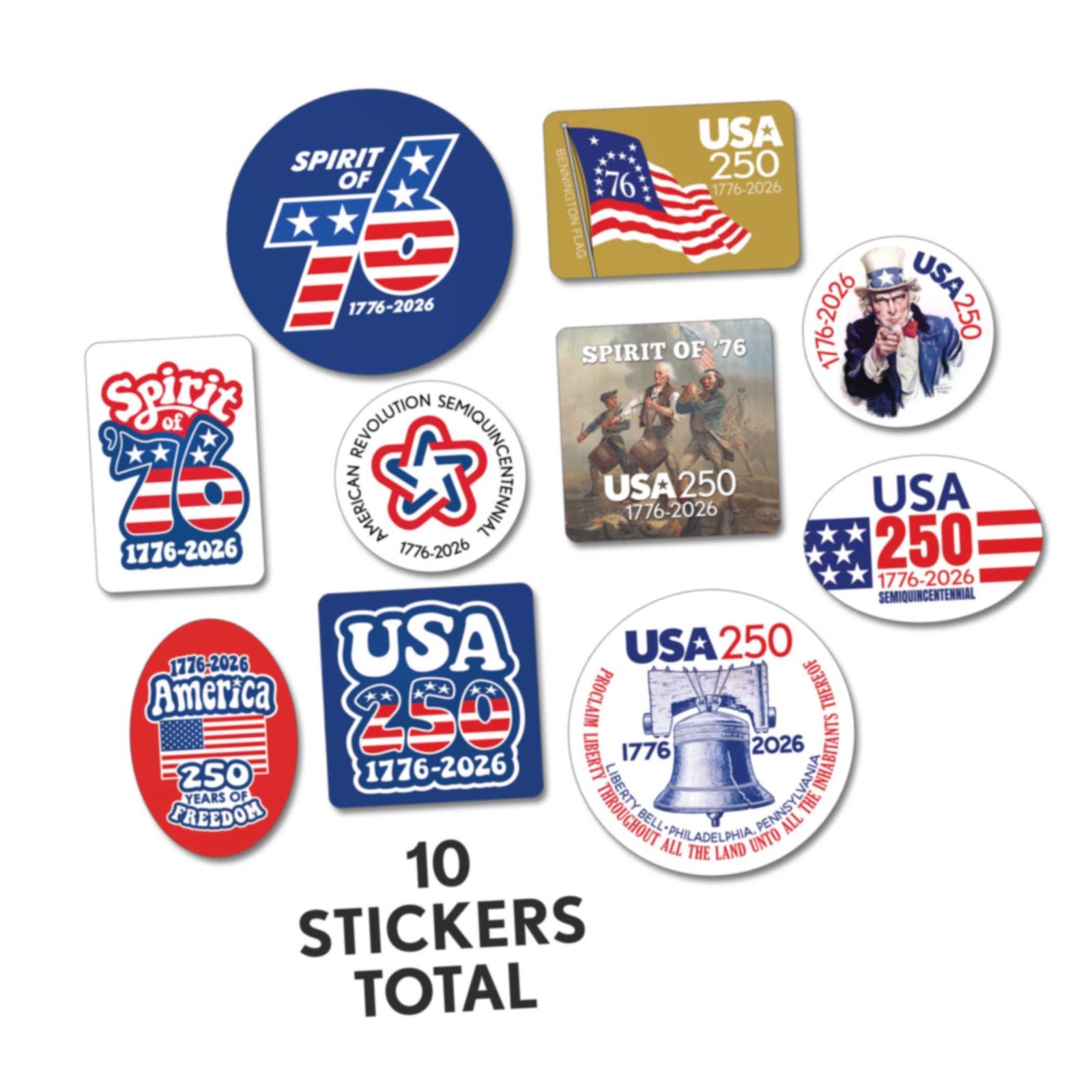 2 Die Cut Sticker Sheets – USA 250 1776-2026 Spirit of 76 Decals