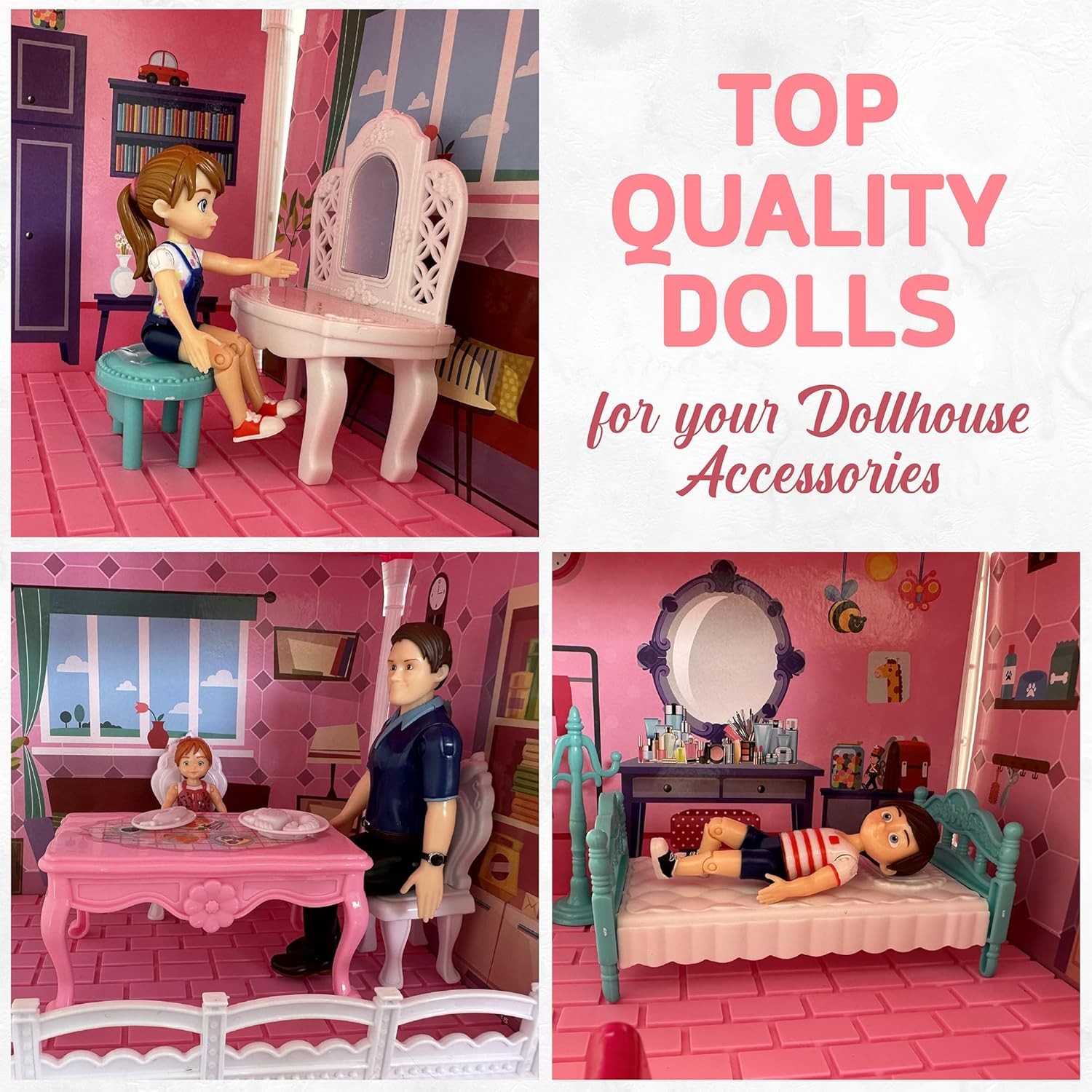 Family Dollhouse People – Doll House People Figures – 5 Poseable Action Figures