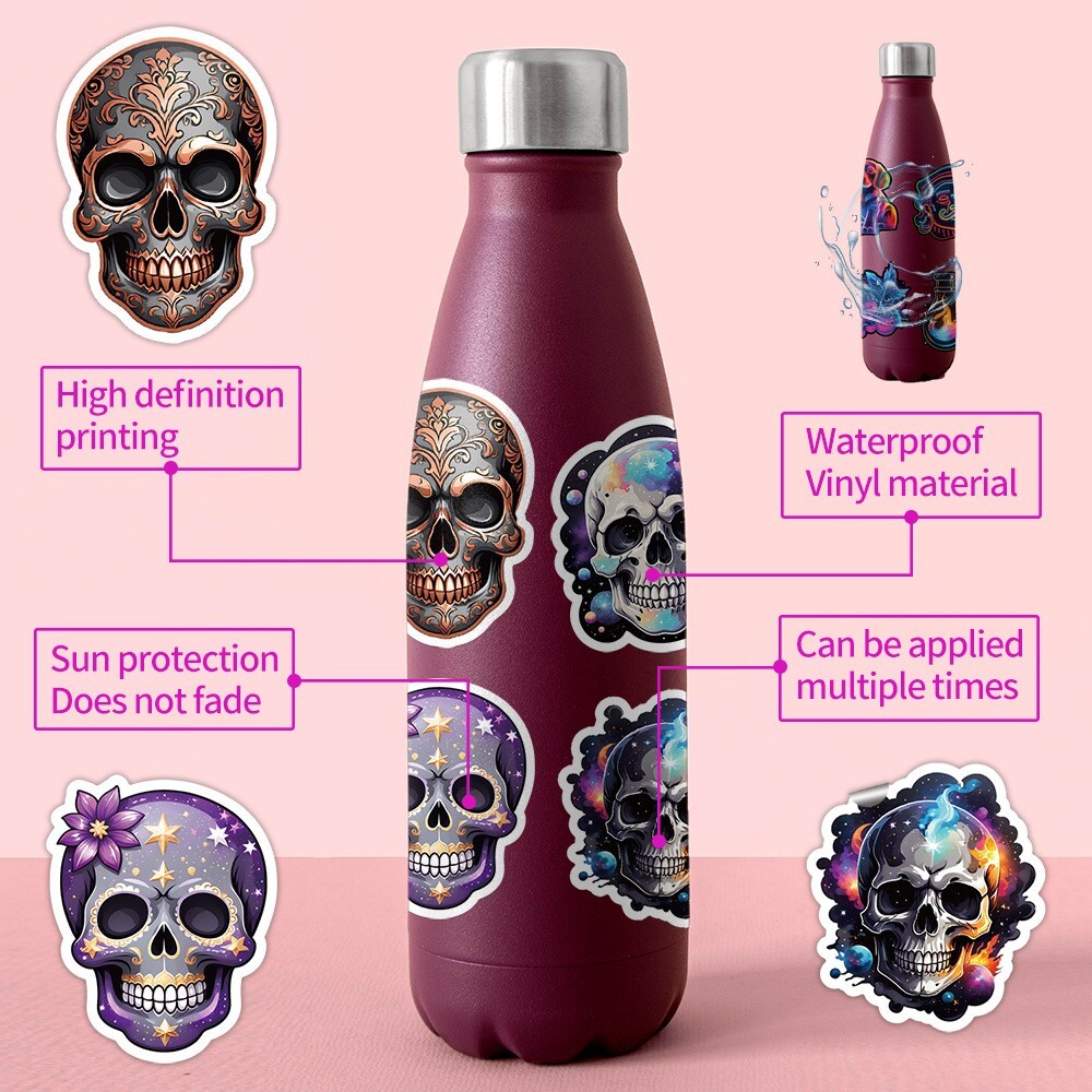 50 Pcs Stickers Halloween Skull Laptop Luggage Skateboard Car Graffiti Vinyl DIY
