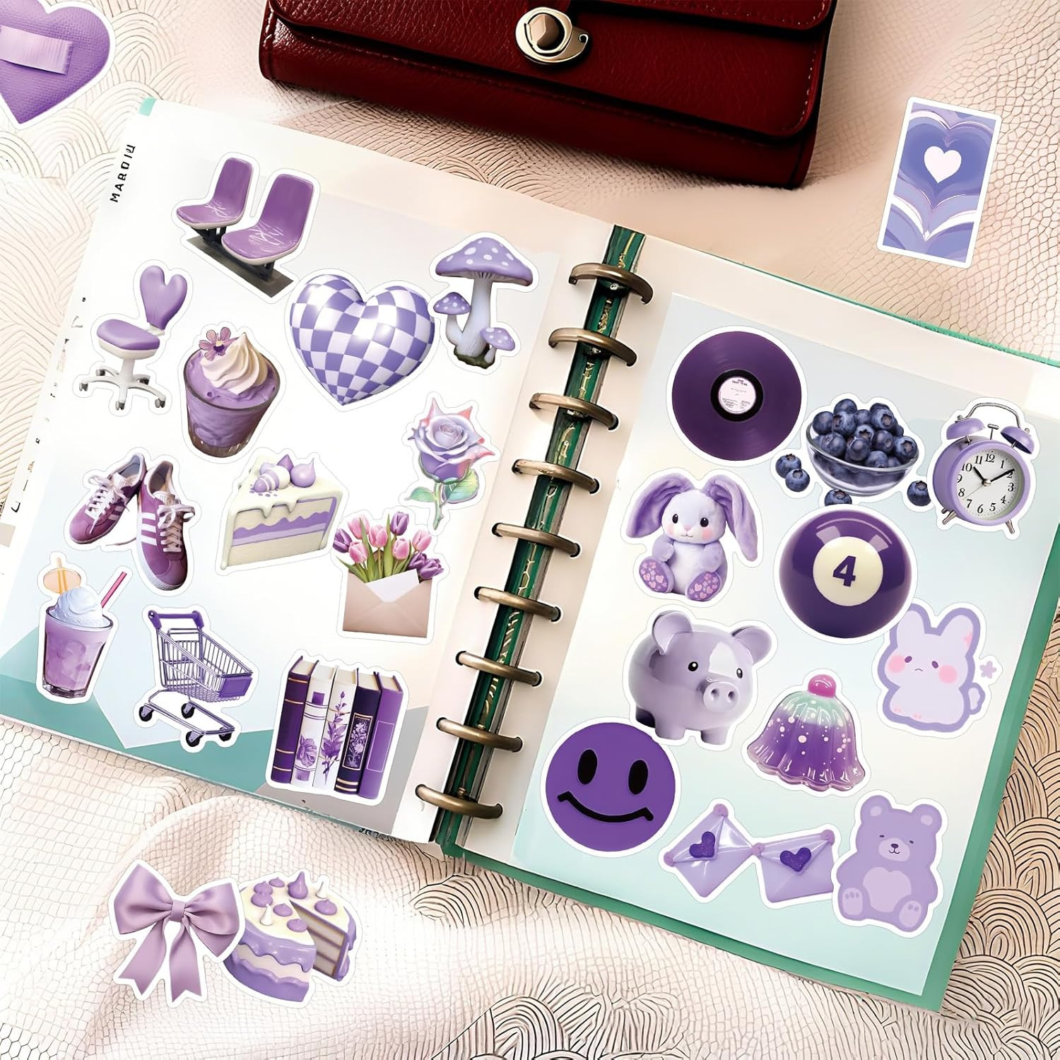 Aesthetic Purple Waterproof Stickers for Water Bottle, 56Pcs Cute Aesthetic Stic