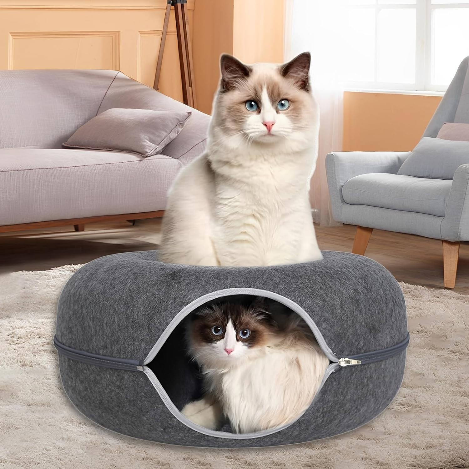 Bed for Cats 24inch Washable Interior for Indoor Cats Light Gray